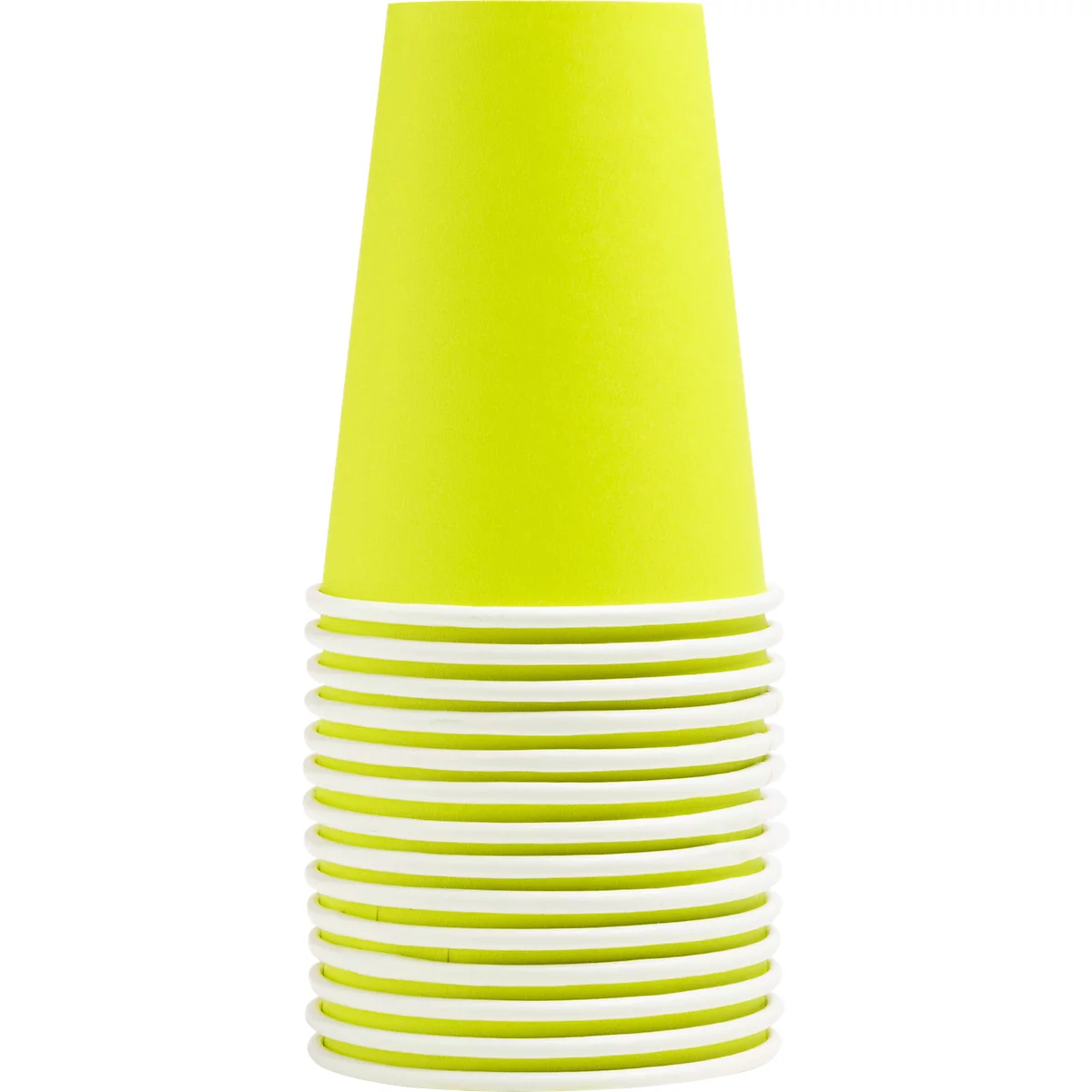 Pile de gobelets en papier vert clair avec des bords blancs.