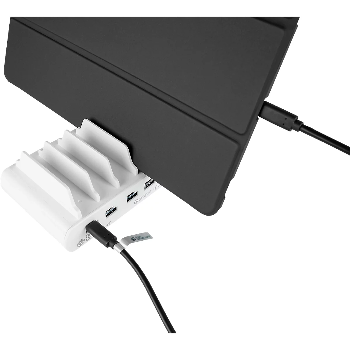 Good Connections draadloze lader, Qi-enabled, vermogen 15 W, voor USB desktop snellaadstation met 110 W, aansluiting aan linkerzijde, wit