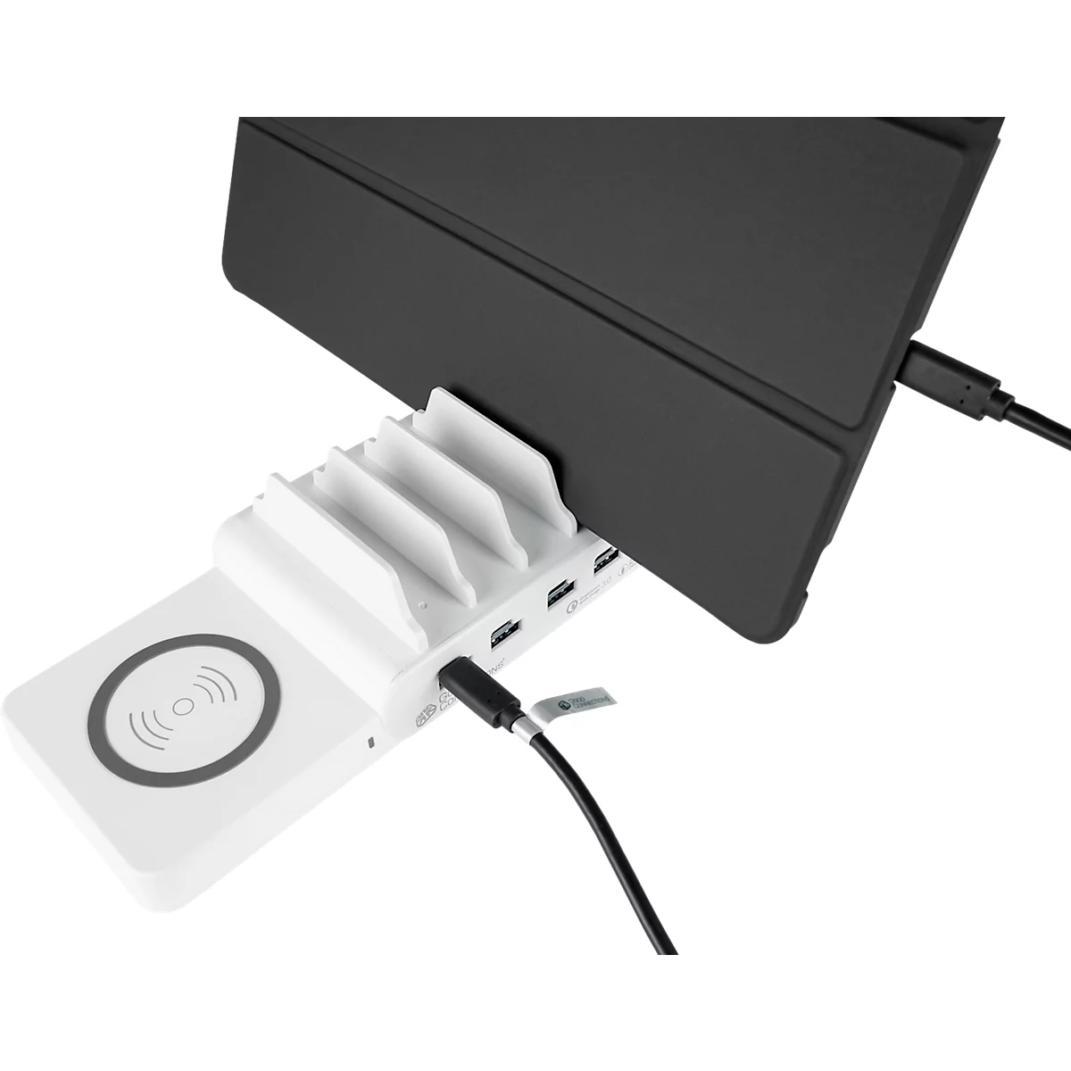 Good Connections draadloze lader, Qi-enabled, vermogen 15 W, voor USB desktop snellaadstation met 110 W, aansluiting aan rechterkant, wit