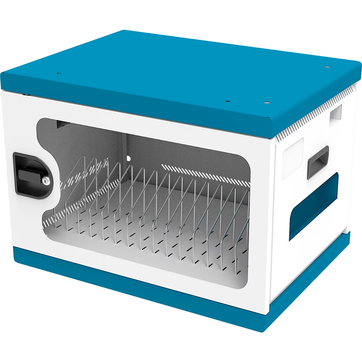 Good Connections GEMMA T16C oplaadkast voor notebooks, om te bouwen tot oplaadwagen, voor 16 apparaten, USB-C met 18 W per poort, afsluitbaar, wit-blauw