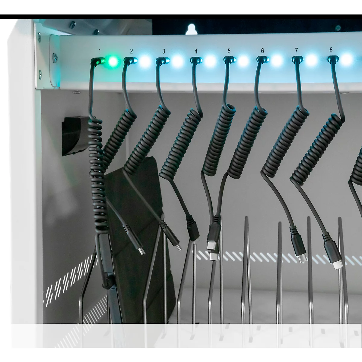 Good Connections GEMMA T16C oplaadkast voor notebooks, om te bouwen tot oplaadwagen, voor 16 apparaten, USB-C met 18 W per poort, afsluitbaar, wit-blauw