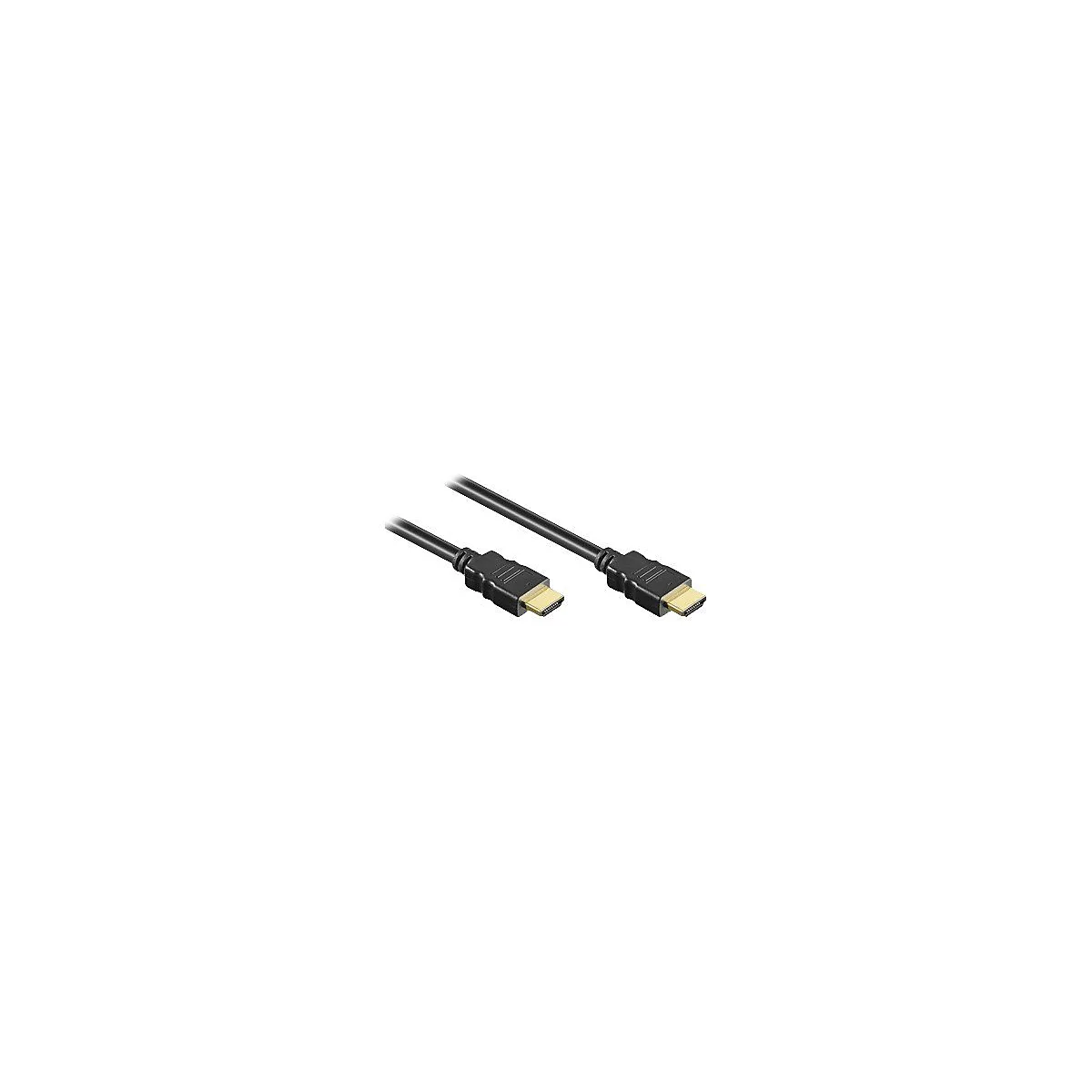 Schwarzes HDMI-Kabel mit goldenen Steckern vor weißem Hintergrund.