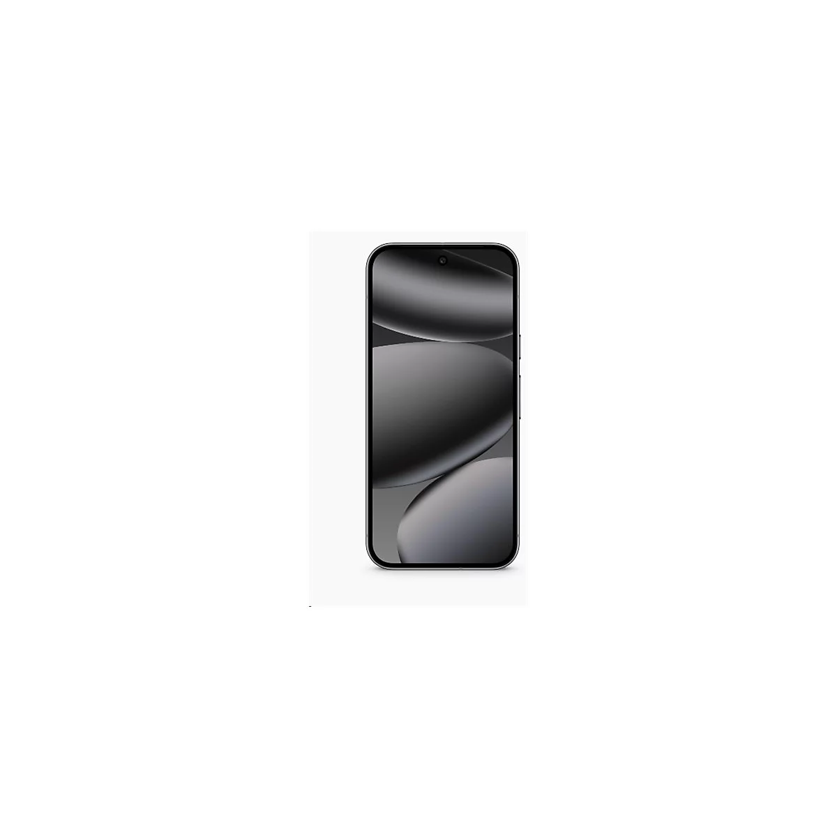 Smartphone-Ansicht mit schwarzem Rahmen und Display, das abstrakte Formen zeigt. Auf weißem Hintergrund.