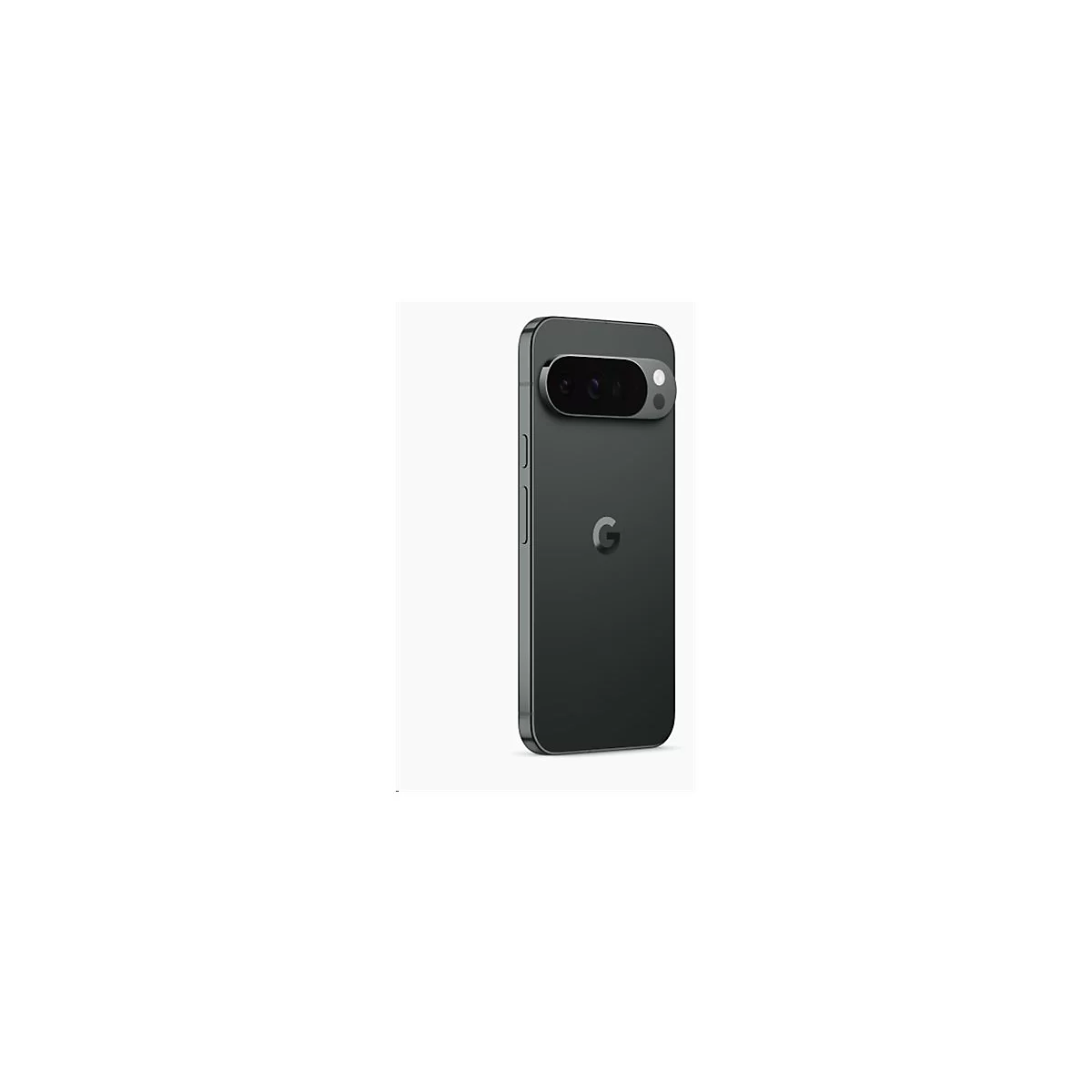 Schwarzes Google Pixel Smartphone von der Rückseite mit markantem horizontalen Kameramodul und G-Logo.