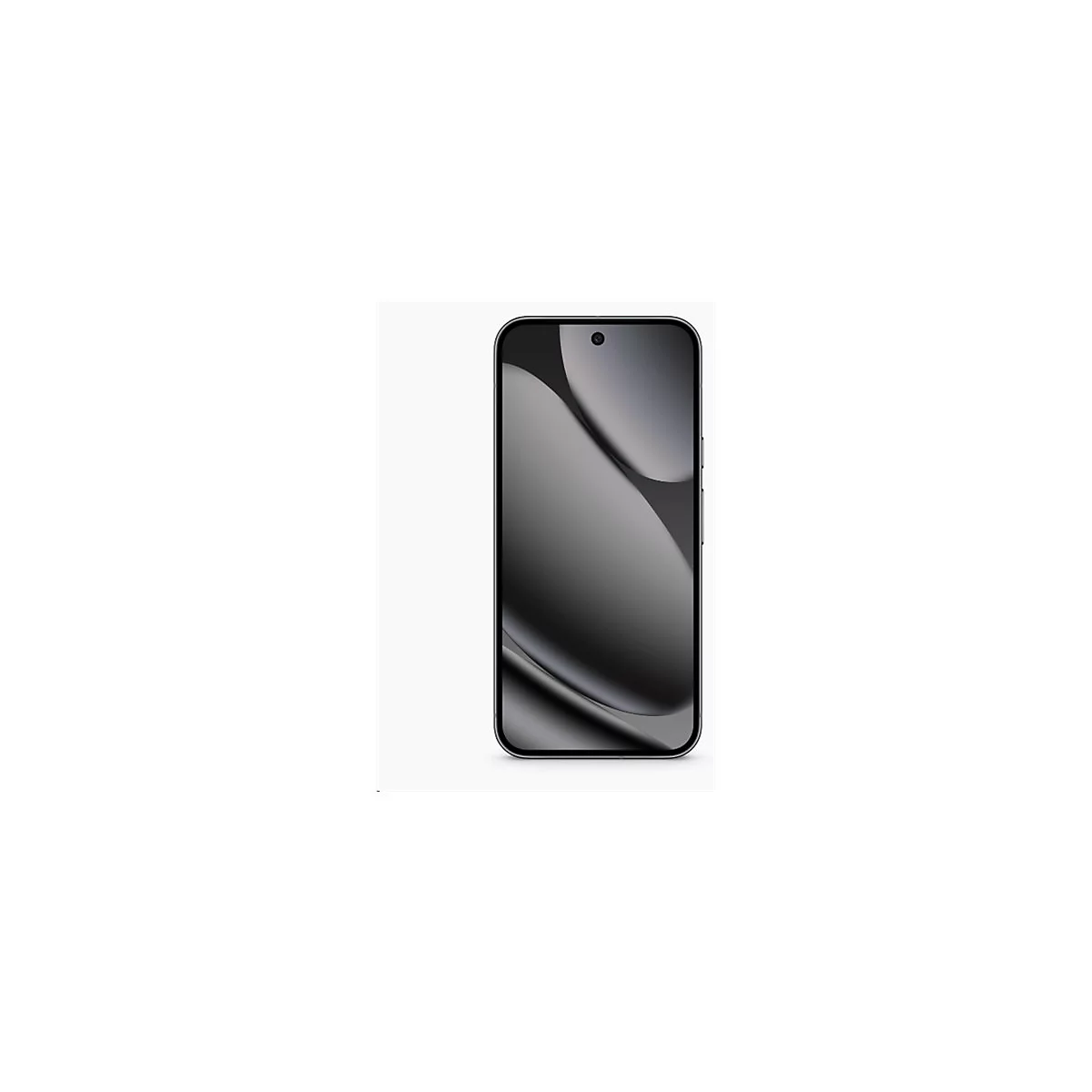 Schwarzes Smartphone mit abgerundeten Ecken, das Display zeigt ein abstraktes Muster. Oben mittig ist die Frontkamera.
