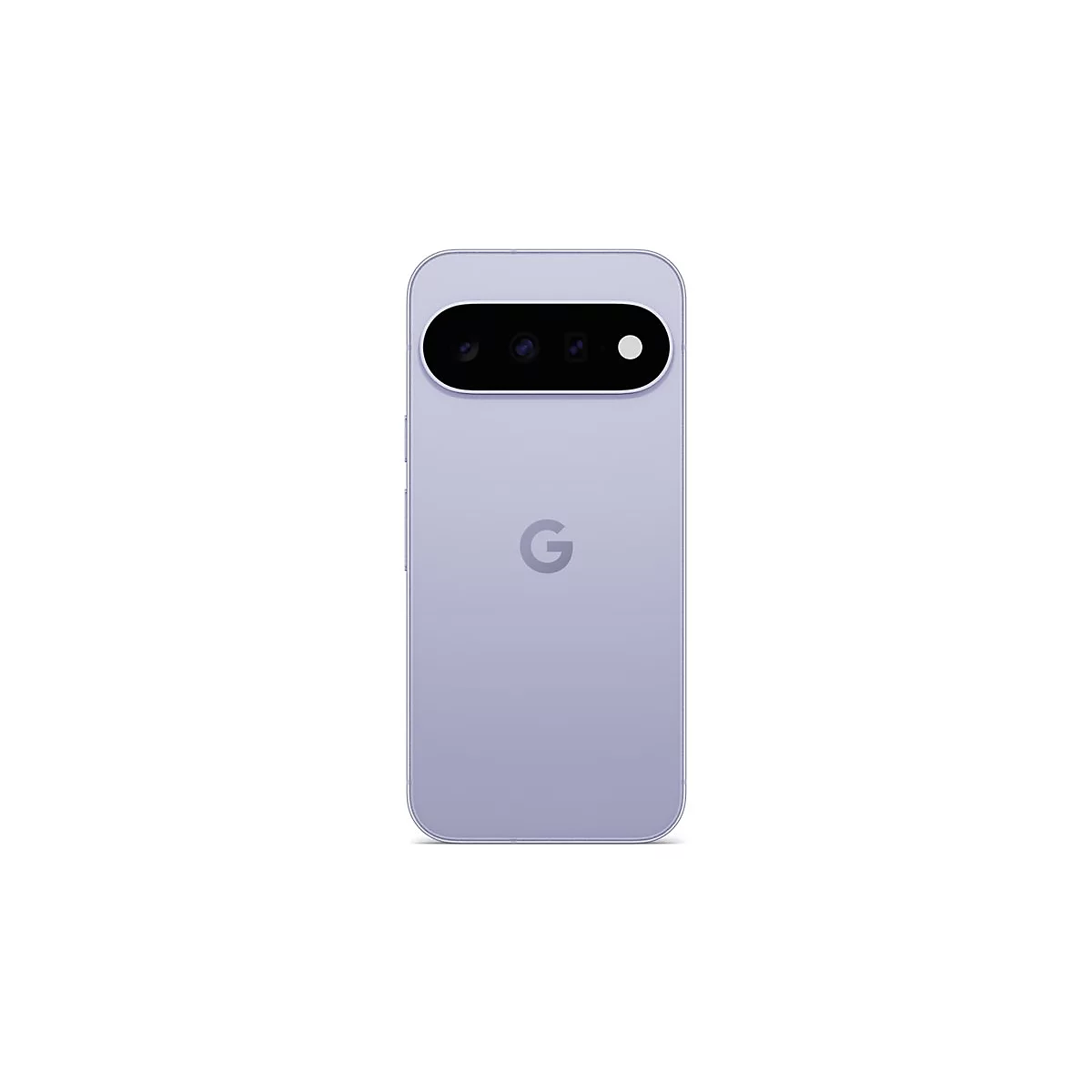 Rückseite eines hellvioletten Google Pixel Smartphones mit schwarzem Kameramodul und Google-Logo.