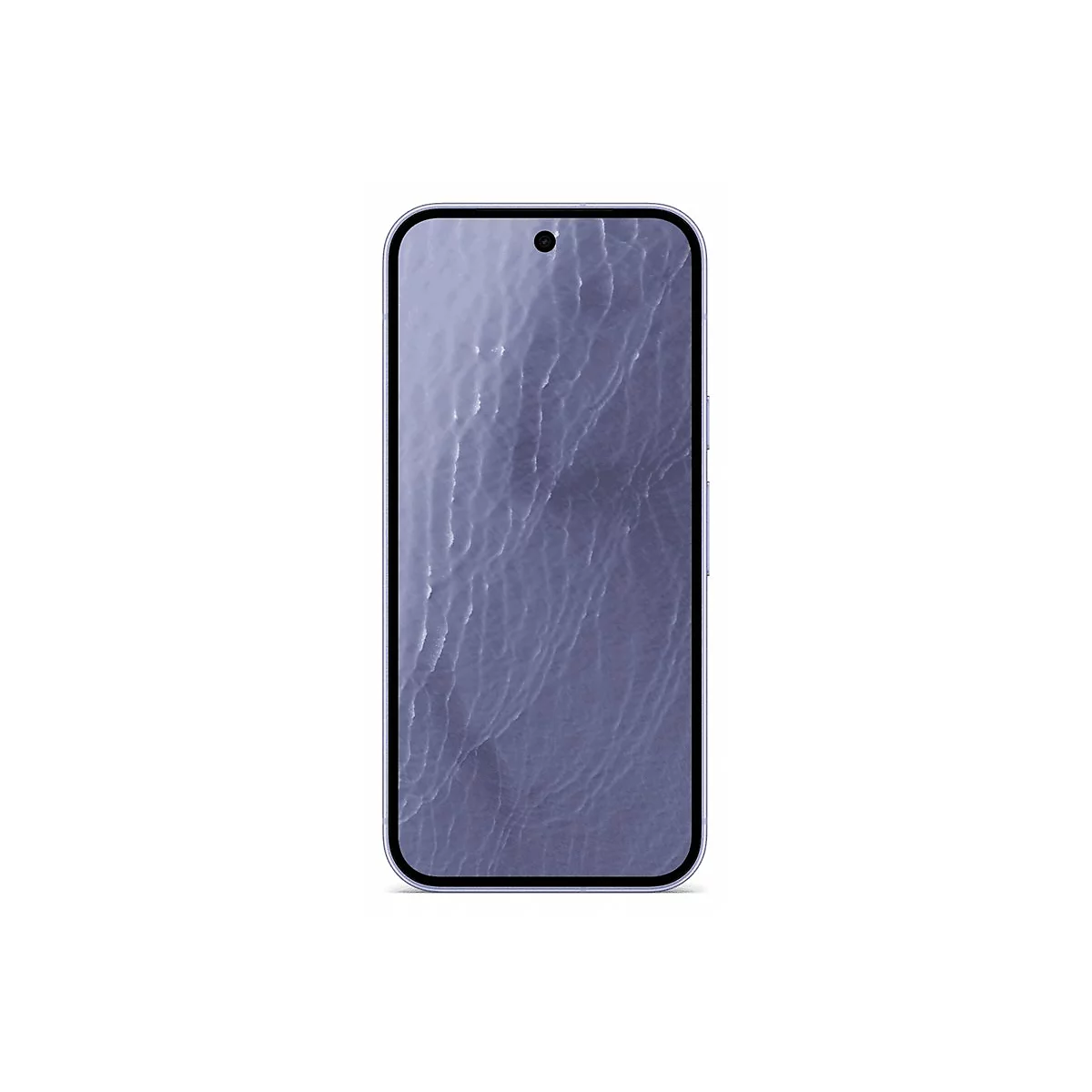 Smartphone mit hellblauem Display und Wellenmuster vor weißem Hintergrund.