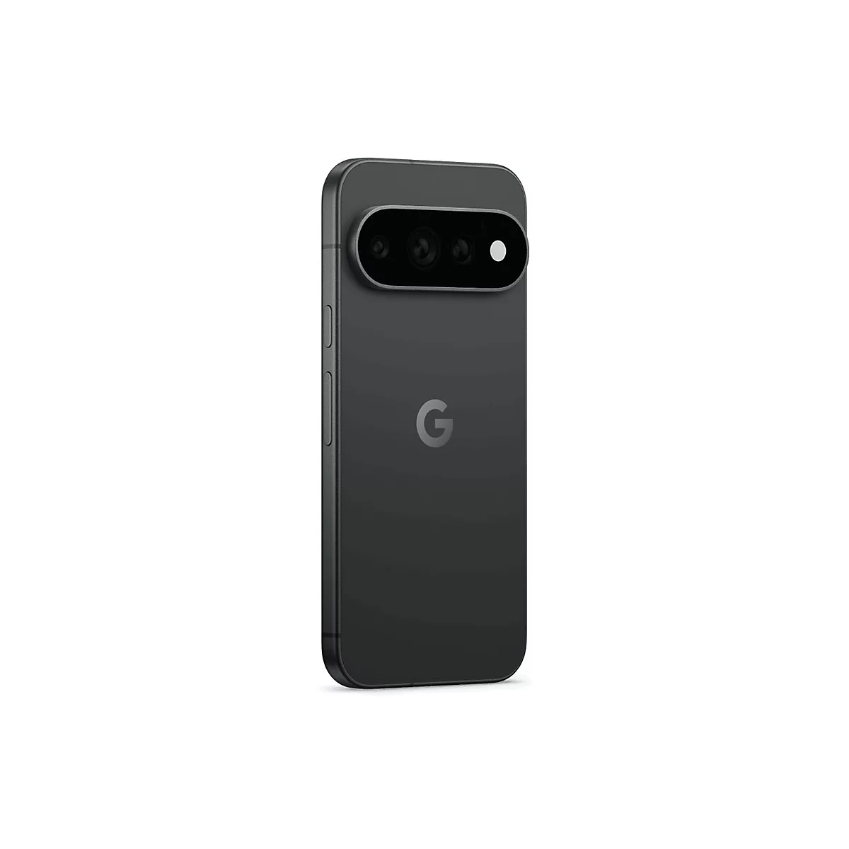 Schwarzes Google Pixel Smartphone von hinten mit markantem horizontalem Kameramodul und Google-Logo.