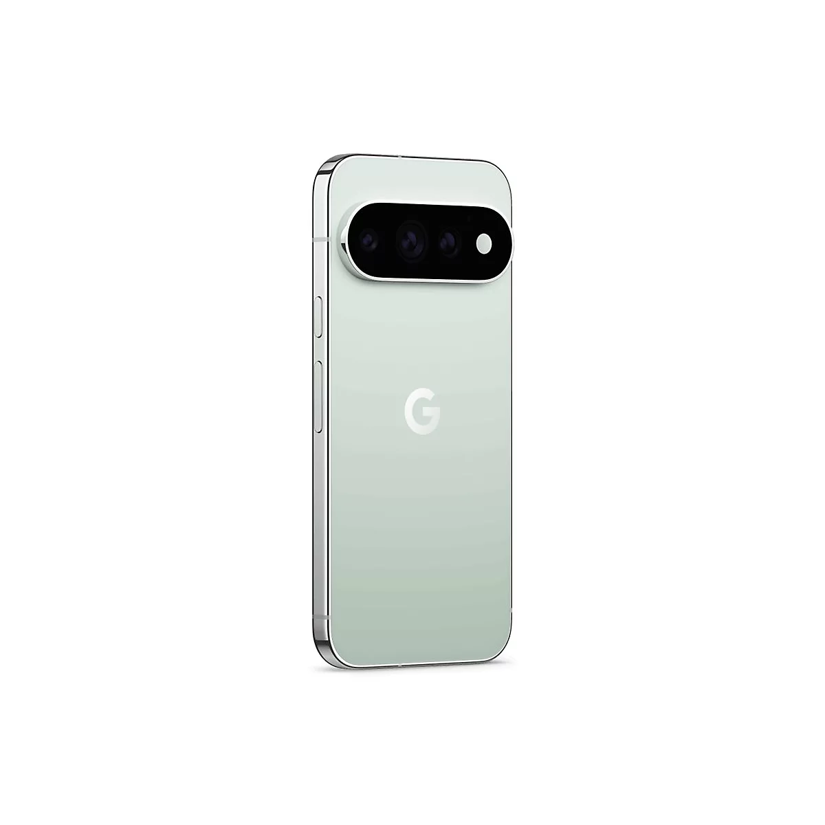 Rückseite eines hellgrünen Smartphones mit markanter, horizontaler Kameraleiste und silbernem Gehäuserahmen.