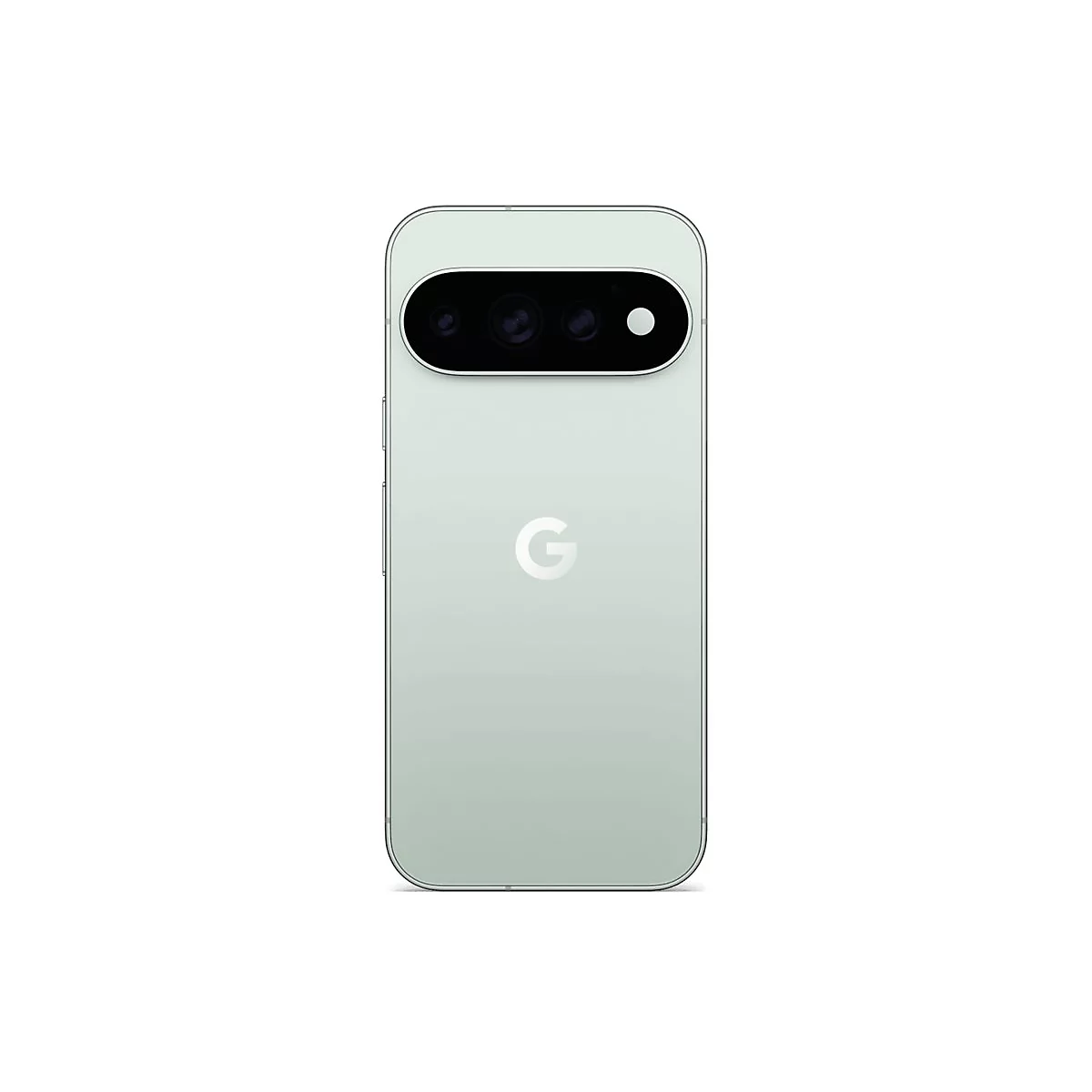 Hellgrünes Smartphone von hinten mit markantem, quer verlaufendem Kamerabalken und mittigem Google-Logo.