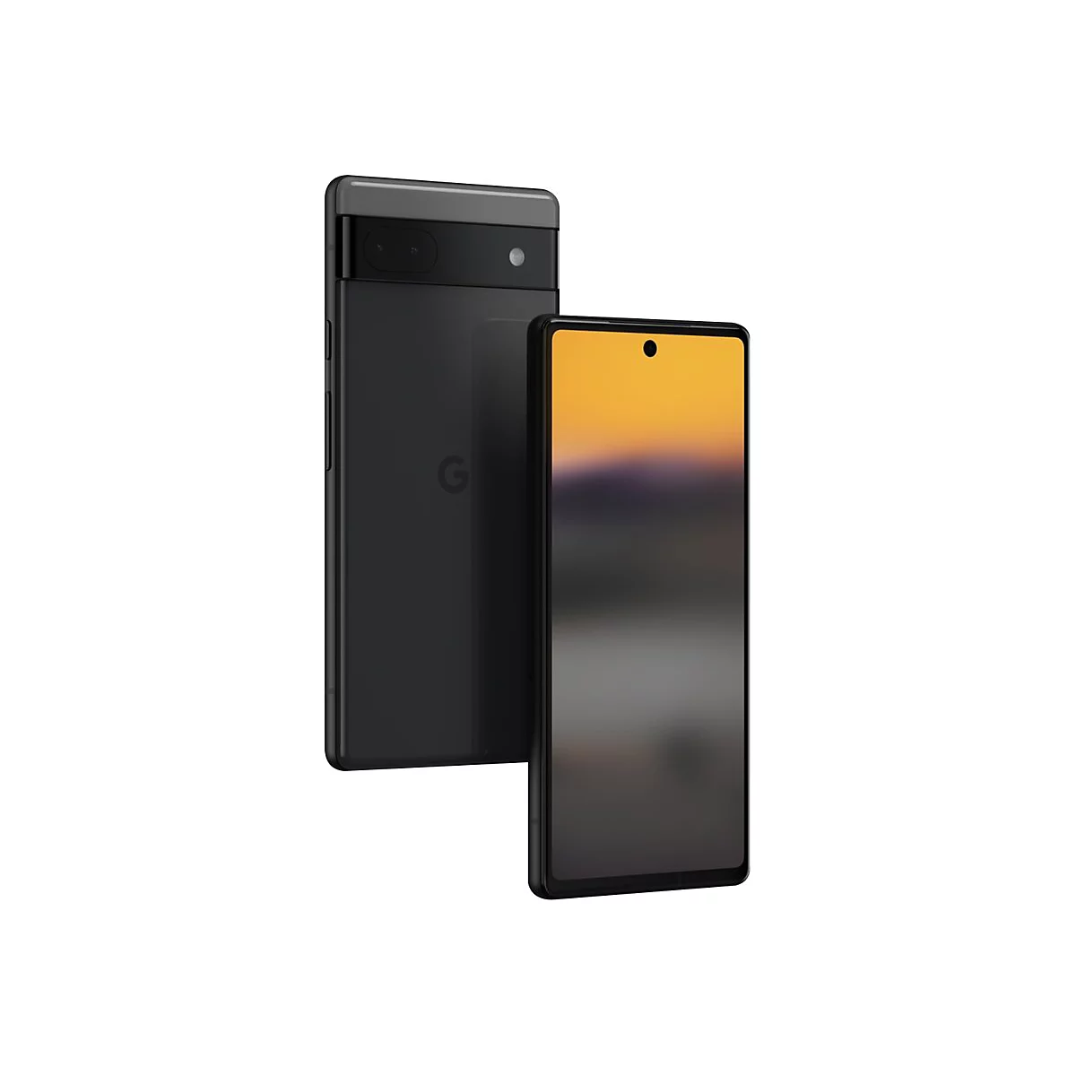 Zwei schwarze Smartphones. Eines mit ausgeschaltetem Bildschirm, das andere mit Farbverlauf, beide vor weißem Hintergrund.