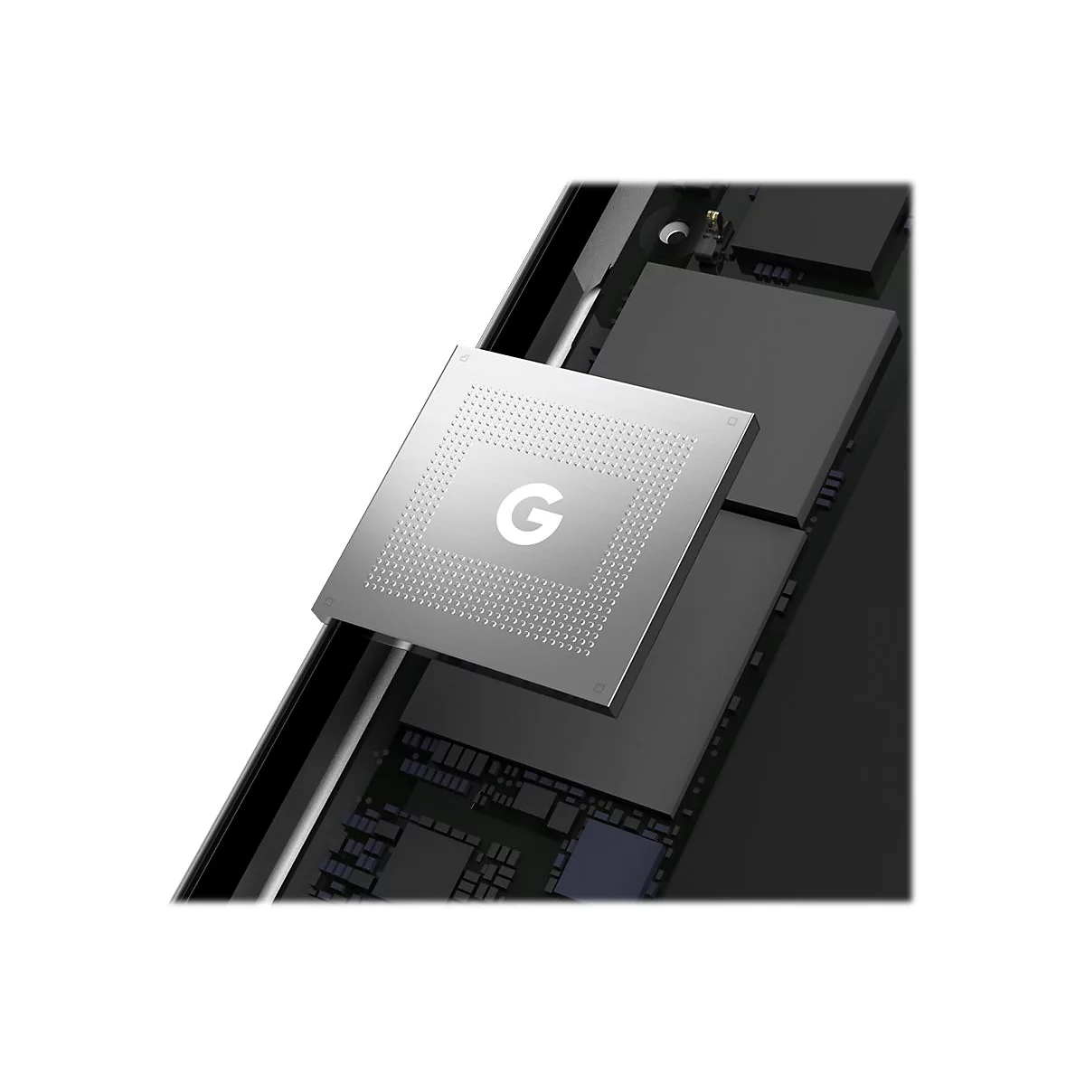 Nahaufnahme eines Chips mit dem Google-Logo.