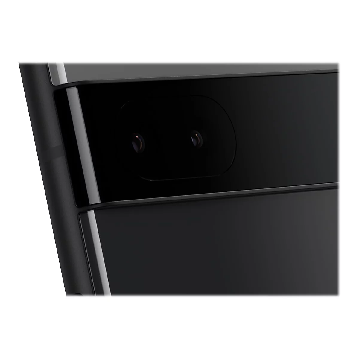 Nahaufnahme eines schwarzen Smartphones mit Kameraelement.