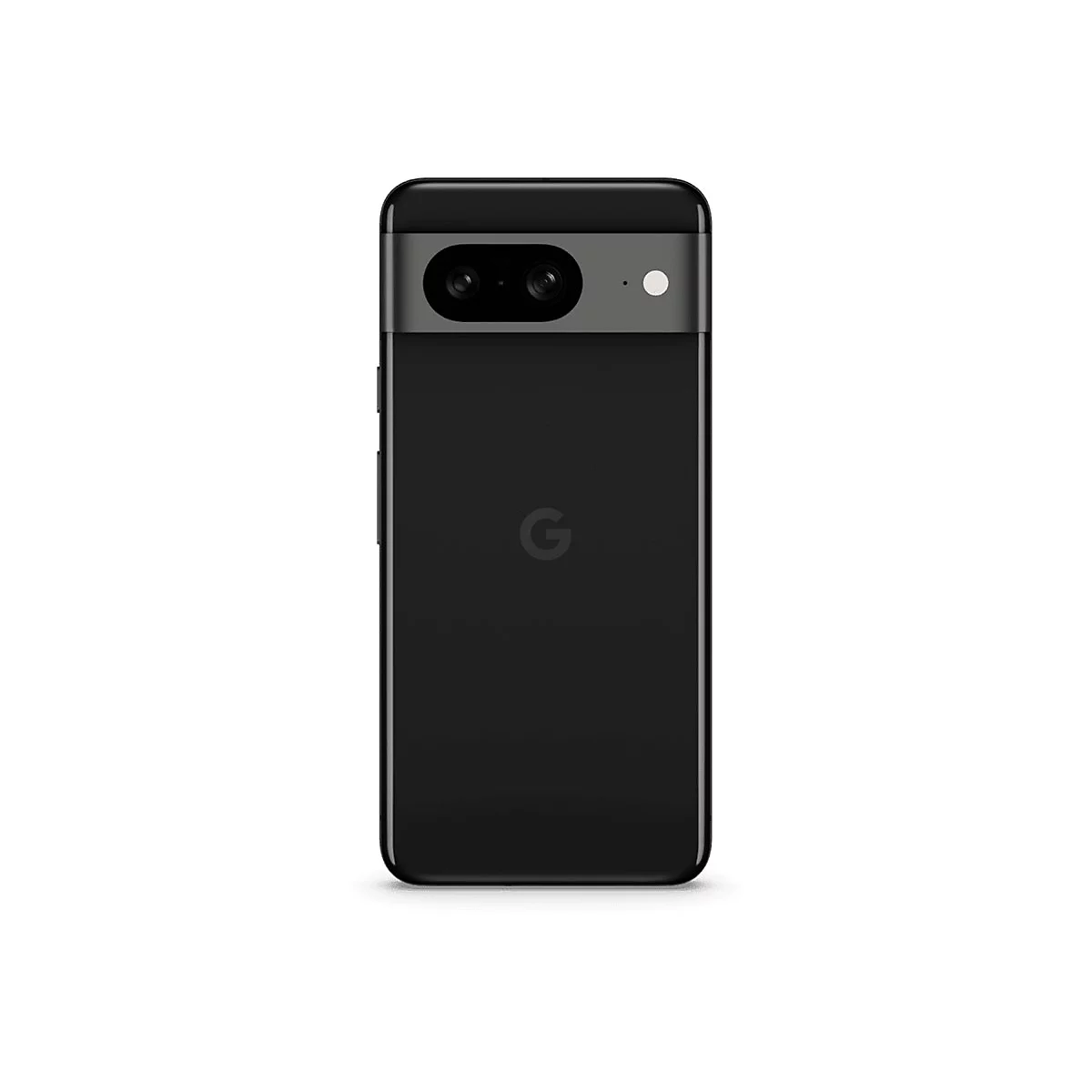Schwarzes Smartphone, Rückseite; Dual-Kamera, Google-Logo.