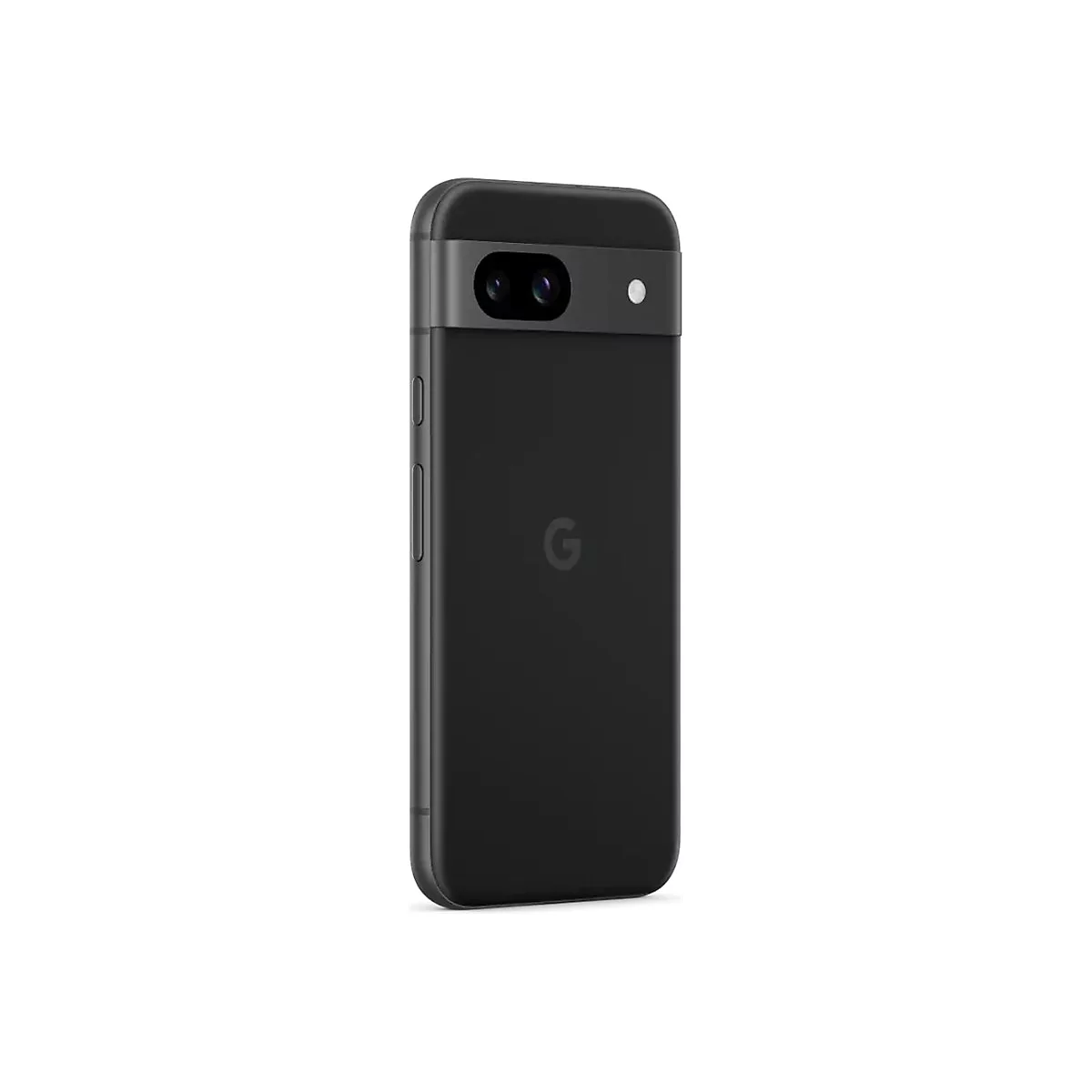 Ein schwarzes Google Pixel-Handy vor weißem Hintergrund. Auf der Rückseite ist das Google-Logo zu sehen.