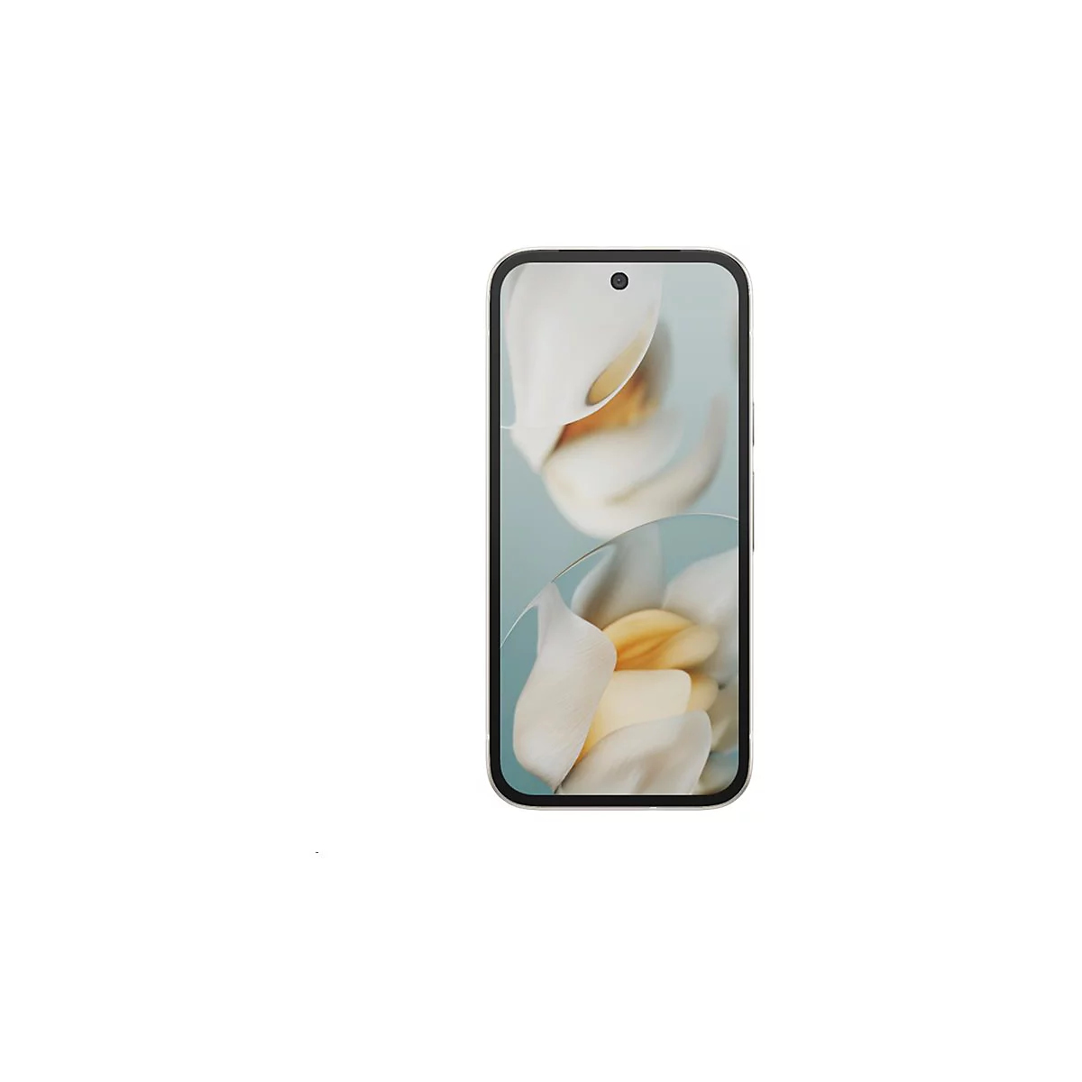 Smartphone mit Bildschirm, der ein Blumenmuster zeigt.