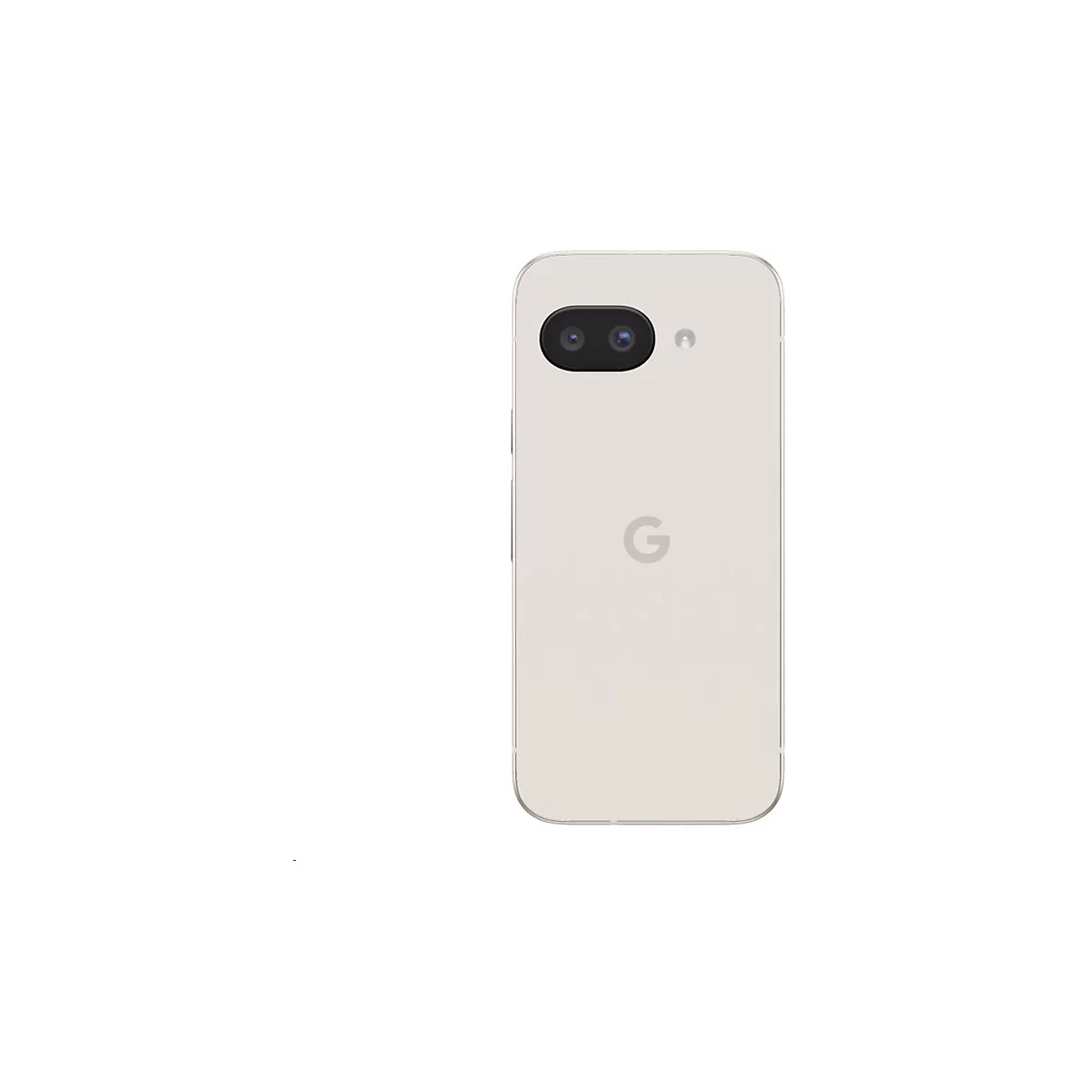 Hellbeiges Smartphone, Rückseite. Doppel-Kamera, Google-Logo.