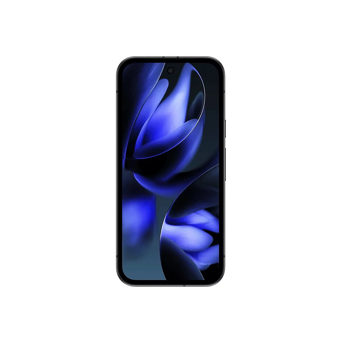 Smartphone mit blauem Hintergrundbild vor weißem Hintergrund.