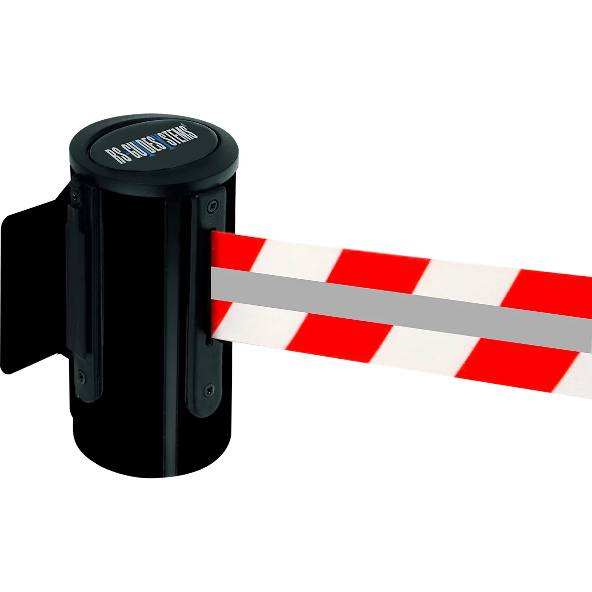 Zwarte afzetpaal met rood-wit gestreept afzetlint.