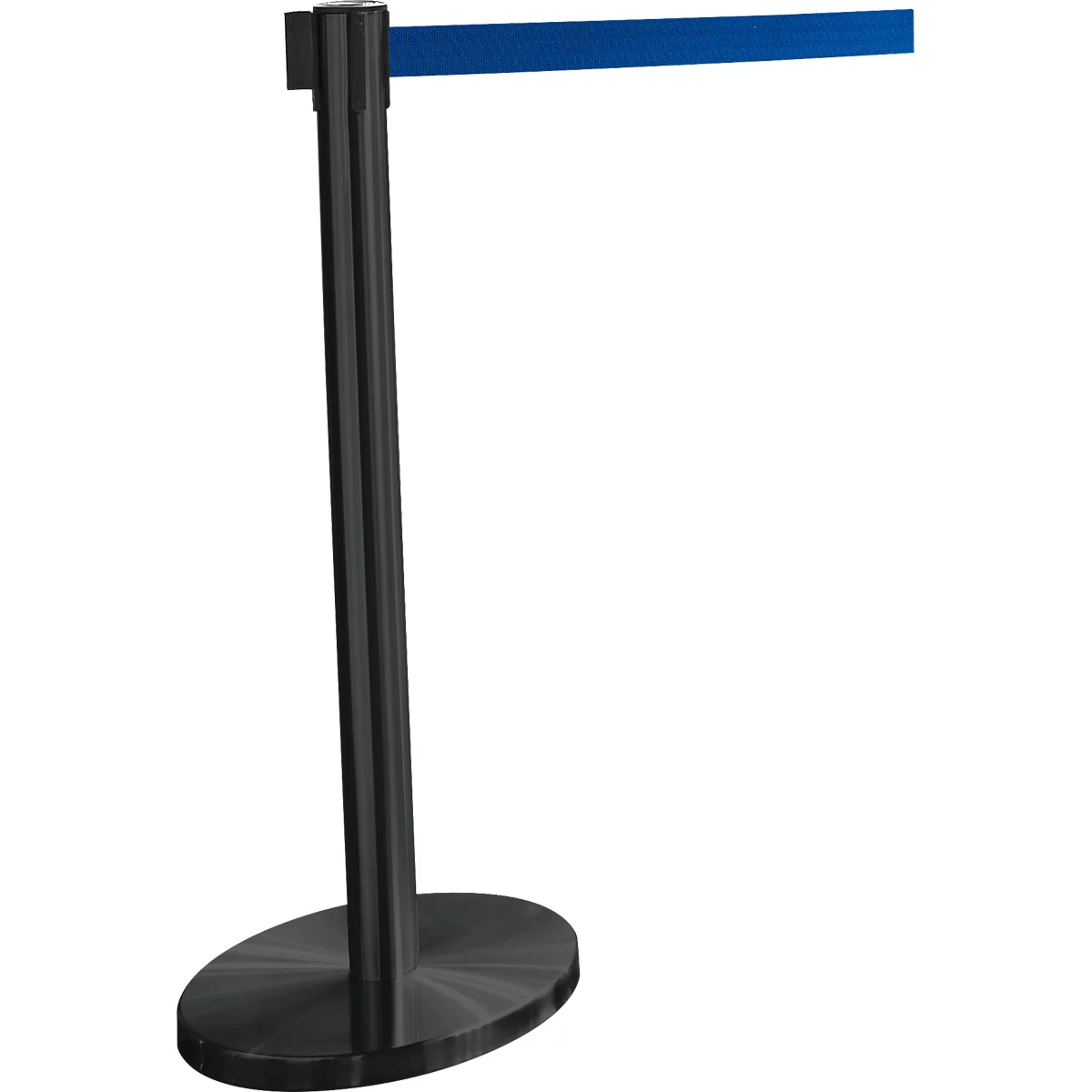 Gordelpaal GLA45, incl. bodemplaat 320 mm &amp; gordelcassette 2,3 m verlenging, H 955 mm, metaal, zwart, gordel blauw