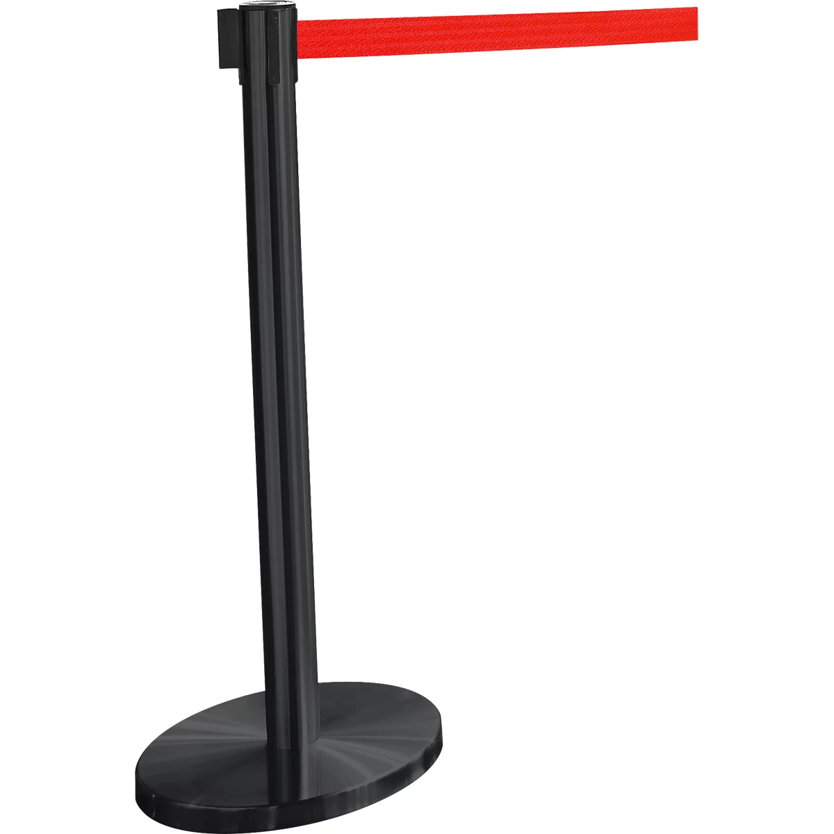 Gordelpaal GLA45, incl. bodemplaat 320 mm &amp; gordelcassette 2,3 m verlenging, H 955 mm, metaal, zwart, gordel rood