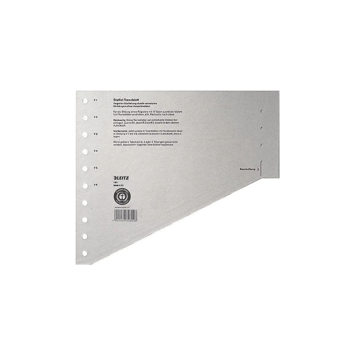 Gray index tab with holes and text. Top left is labeled "V1".