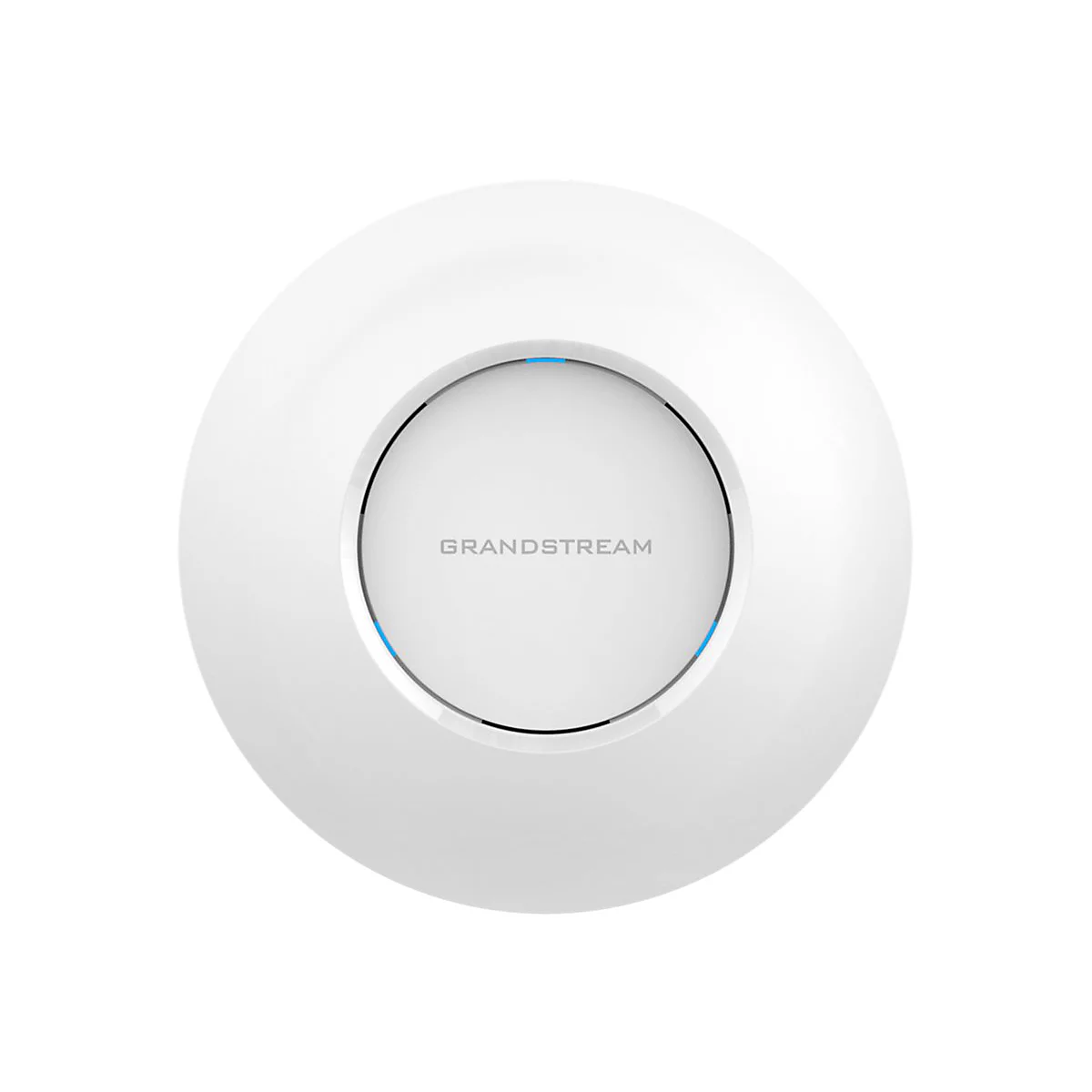Runder, weiÃŸer WLAN-Access-Point mit dem Schriftzug GRANDSTREAM. Blaue Leuchten am Rand.