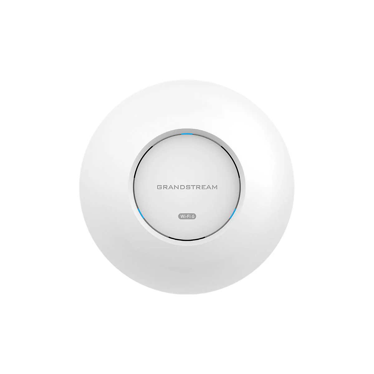 Draufsicht auf einen weiÃŸen Grandstream WLAN-Access-Point, mit Markenlogo und WIFI-Symbol.