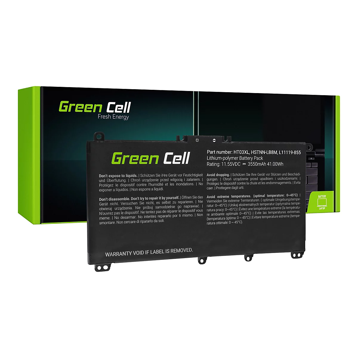Green Cell - Laptop-Batterie (gleichwertig mit: HP HT03XL) - Lithium-Polymer - 3 Zellen - 3550 mAh - Schwarz