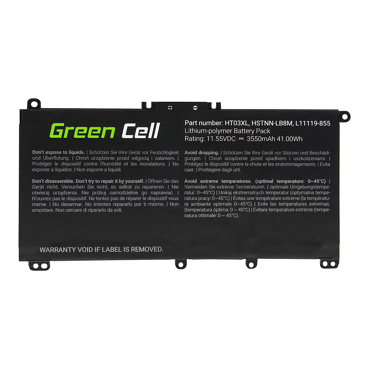 Green Cell - Laptop-Batterie (gleichwertig mit: HP HT03XL) - Lithium-Polymer - 3 Zellen - 3550 mAh - Schwarz