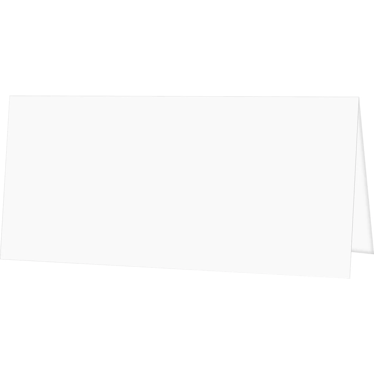 A white, folded piece of paper, resembling a menu card.