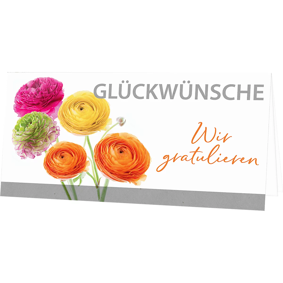 Congratulations card with colorful flowers and the words "Congratulations. We congratulate."