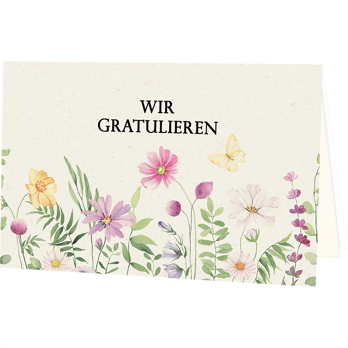 Greeting card with flowers and butterfly. Text: Congratulations.