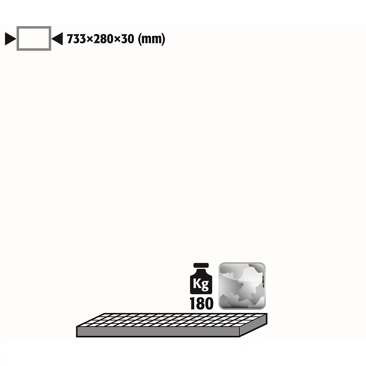 Graphic with dimensions and weight information, as well as a grid field.