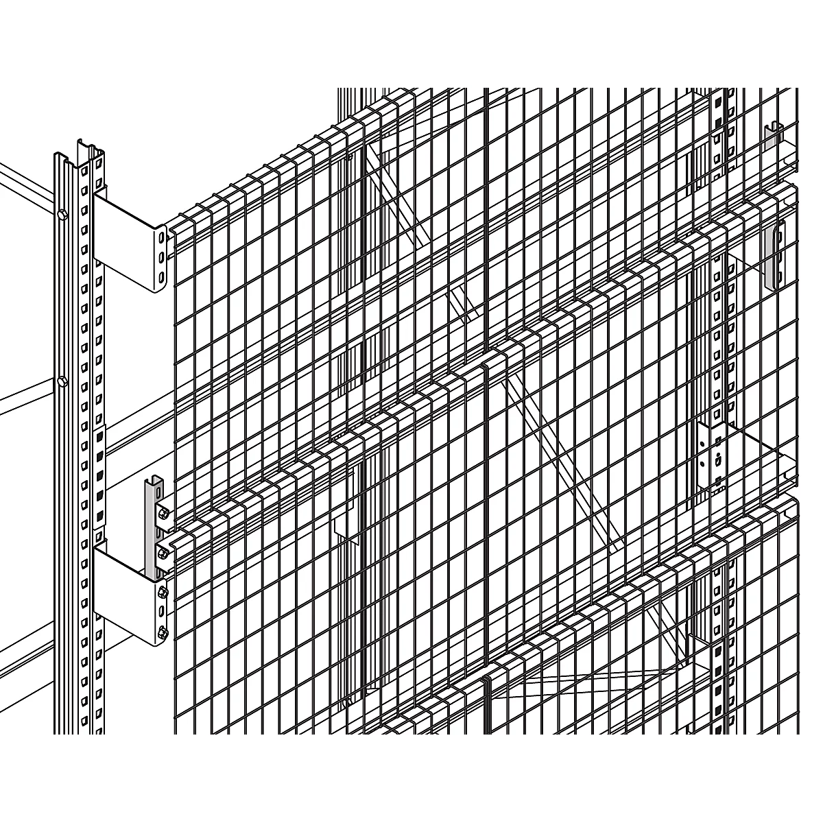 Grid elements of a shelving system in top view. Grids, brackets, angle profiles.