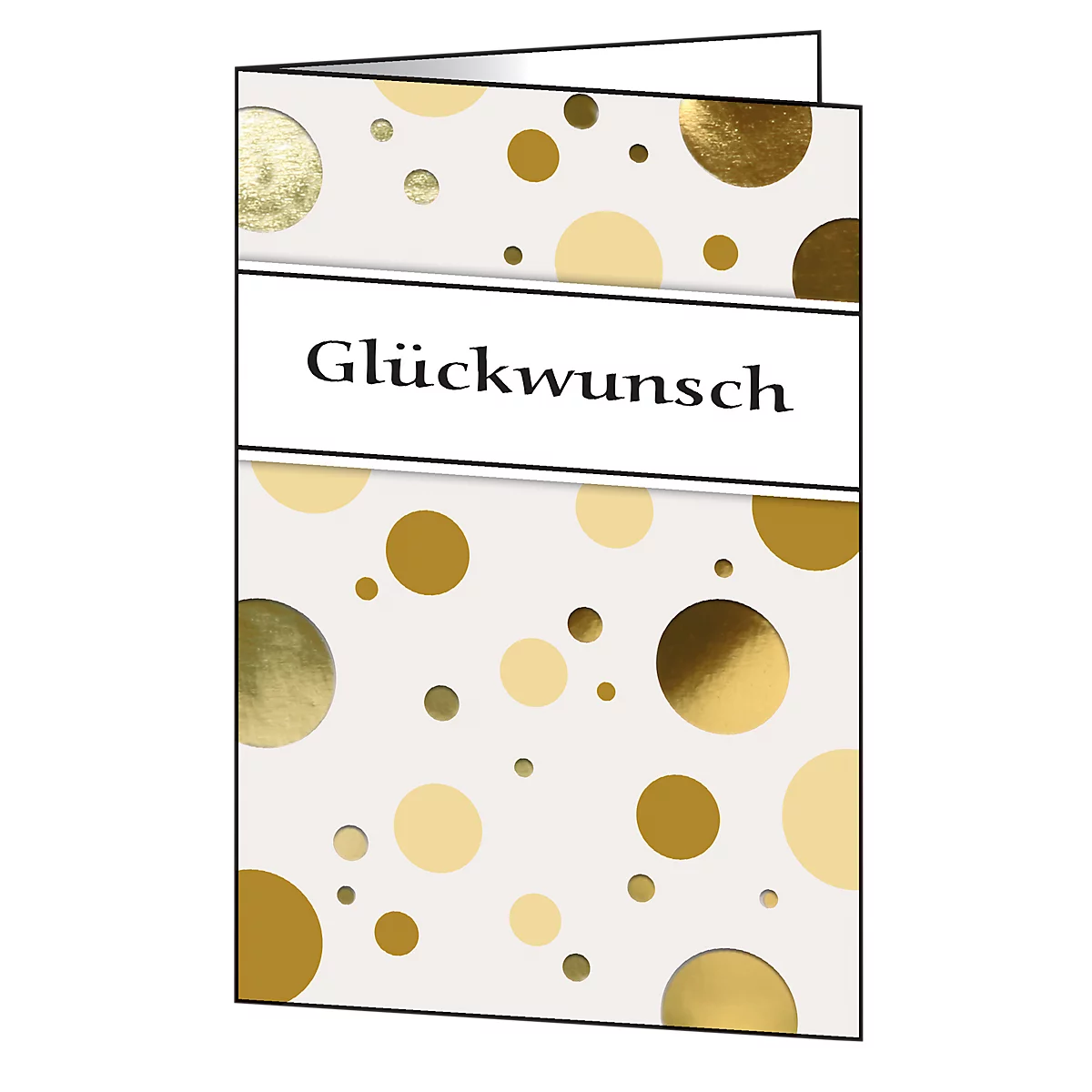 Grusskarte Sigel „Golden Bubble“, Format B6, 115 x 170 mm, mit weissen & gummierten Umschlägen, FSC®-Glanzkarton mit Goldprägung, 10 Stück