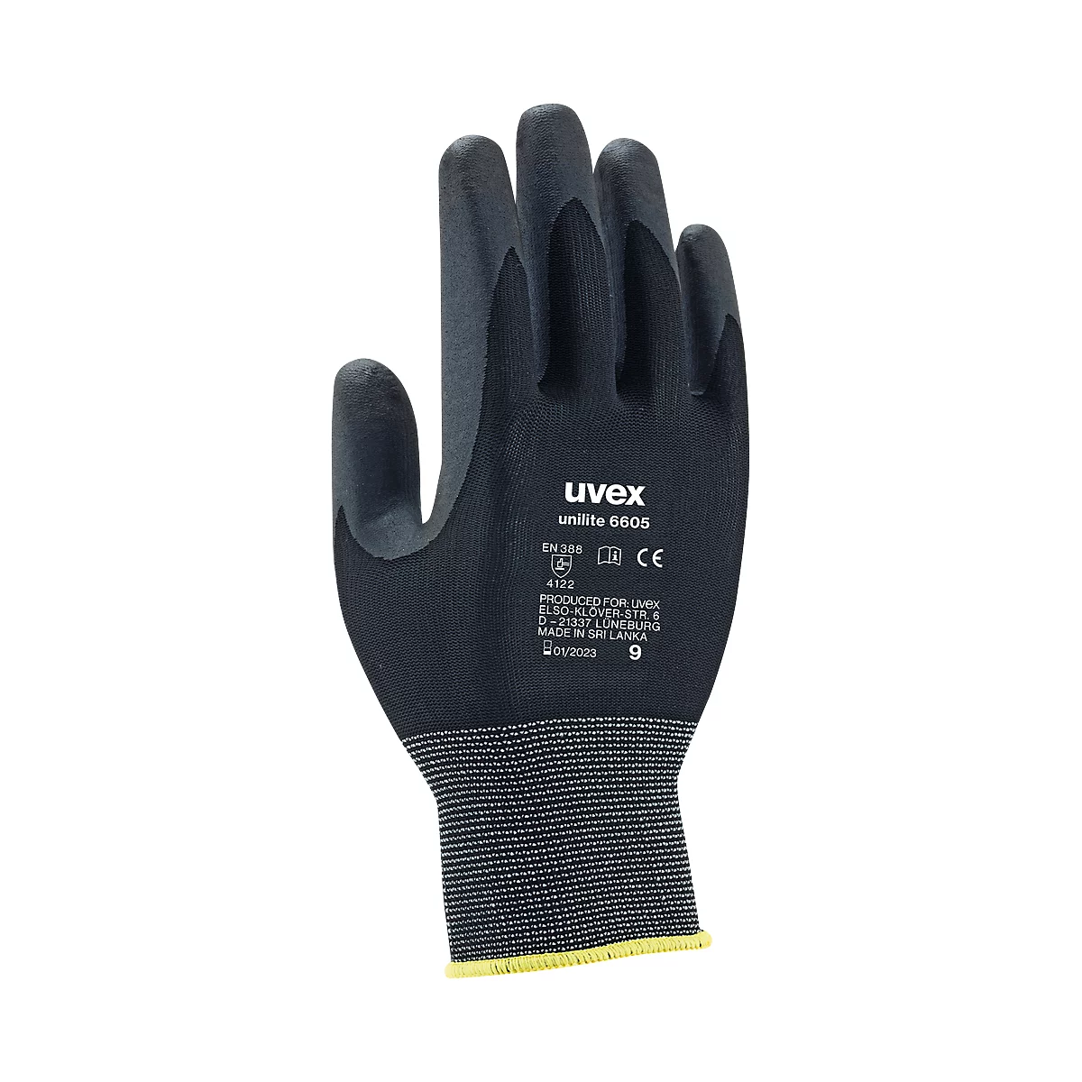 Guante de montaje uvex unilite 6605, espuma de poliamida/nitrilo, EN 388: 4122, transpirable, 10 pares, talla 11