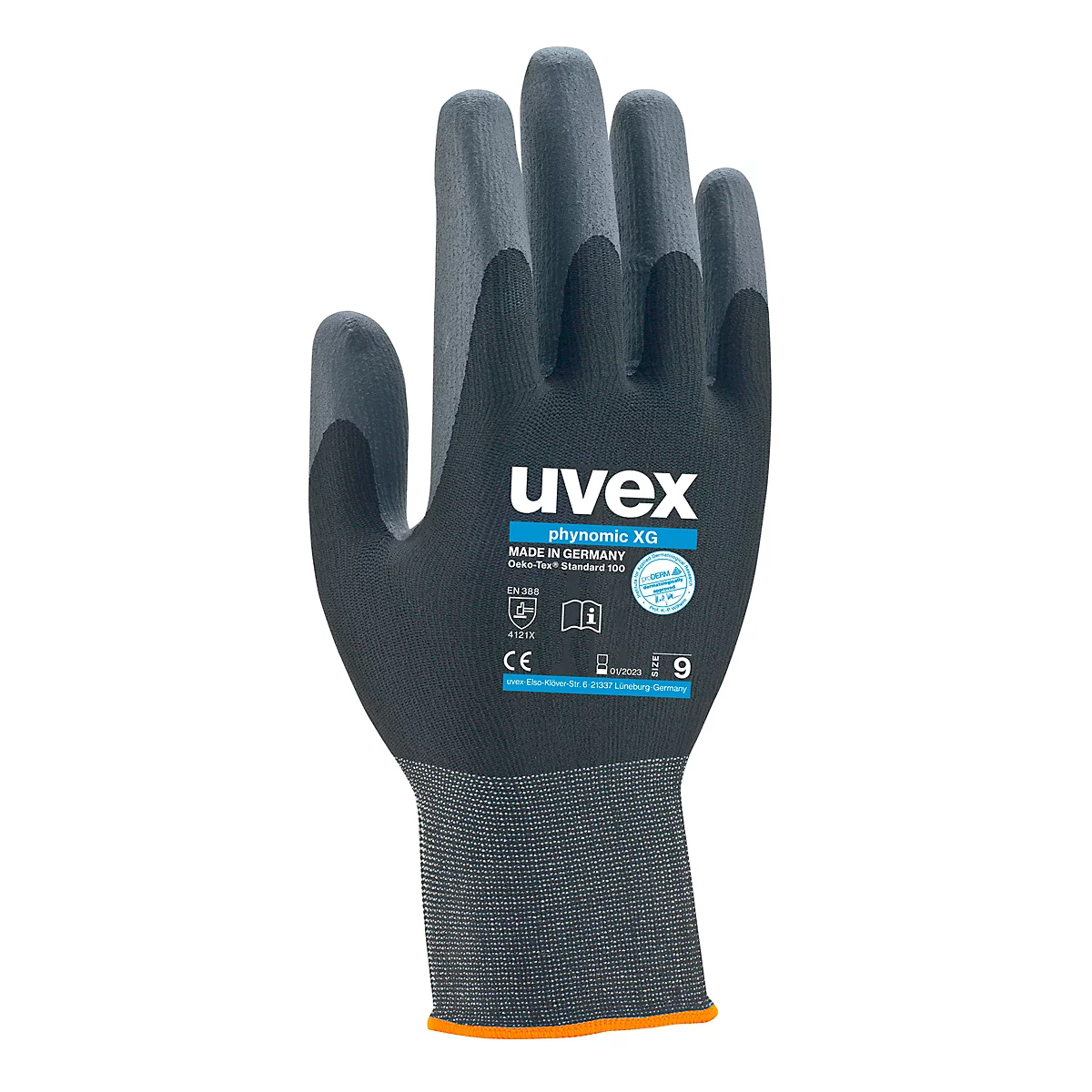 Guantes de trabajo uvex phynomic XG, EN 388 4 1 2 1 X, poliamida/elastano, negro, talla 10, 10 pares