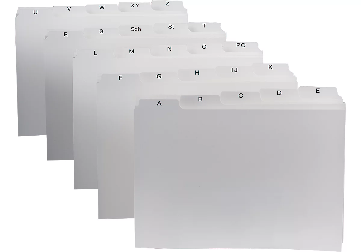 Guías de tarjetas con pestaña DURABLE, DIN A5, letras A-Z, plástico, blanco