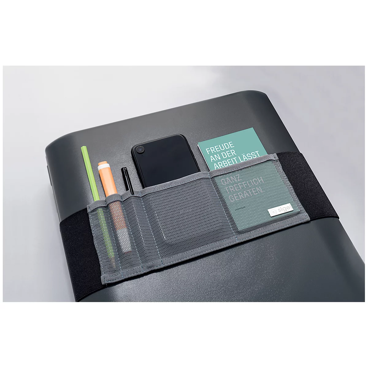 Gummiband für Office Box S Serie Sigel Move It, 5 Einsteckfächer, L 400 x B 100 mm, schwarz-grau