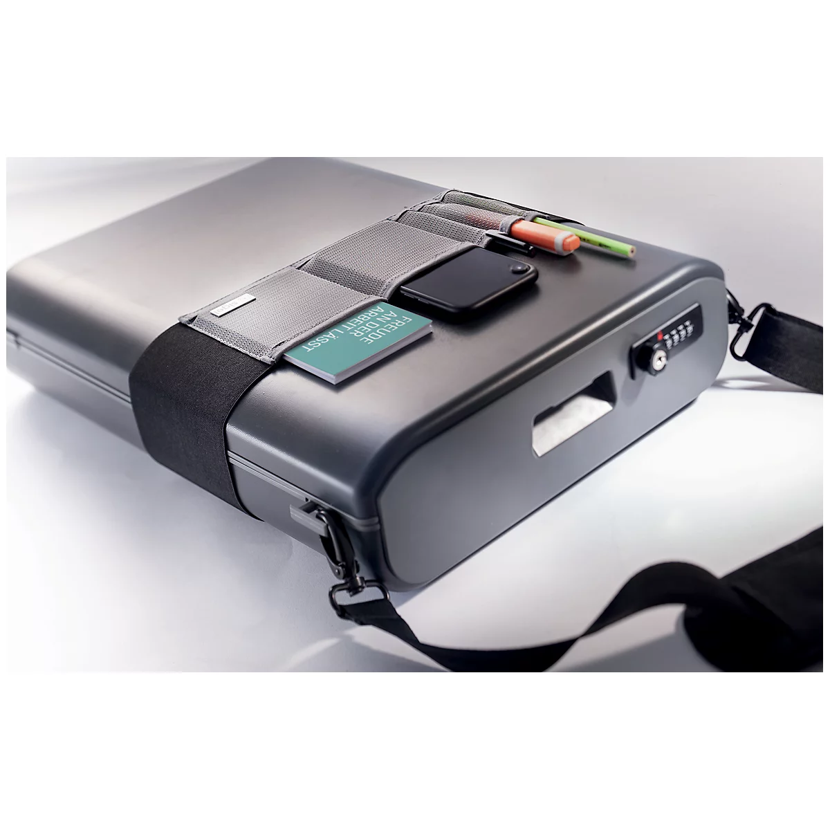 Gummiband für Office Box S Serie Sigel Move It, 5 Einsteckfächer, L 400 x B 100 mm, schwarz-grau