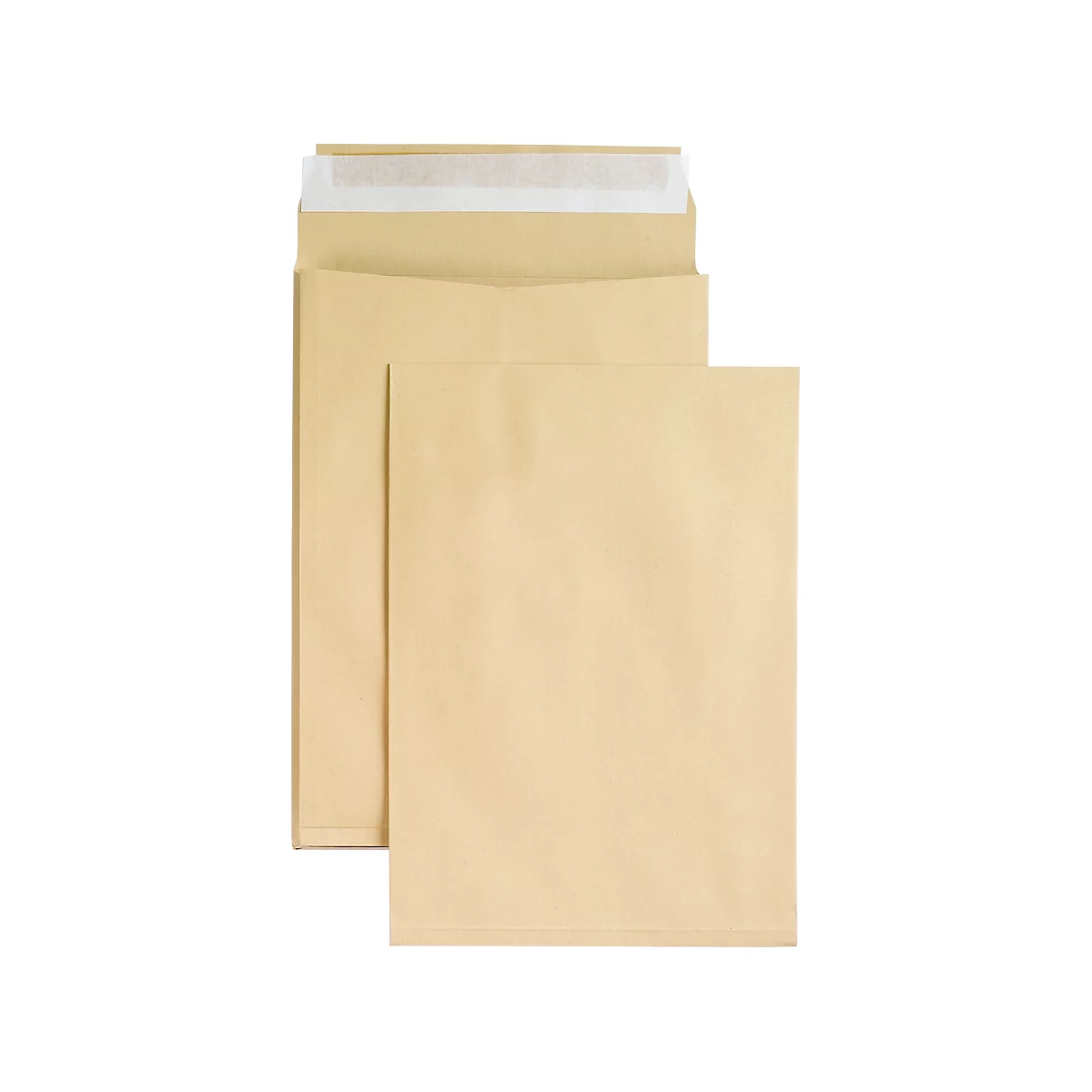 Three brown envelopes, one open, one with slight paper at the top.