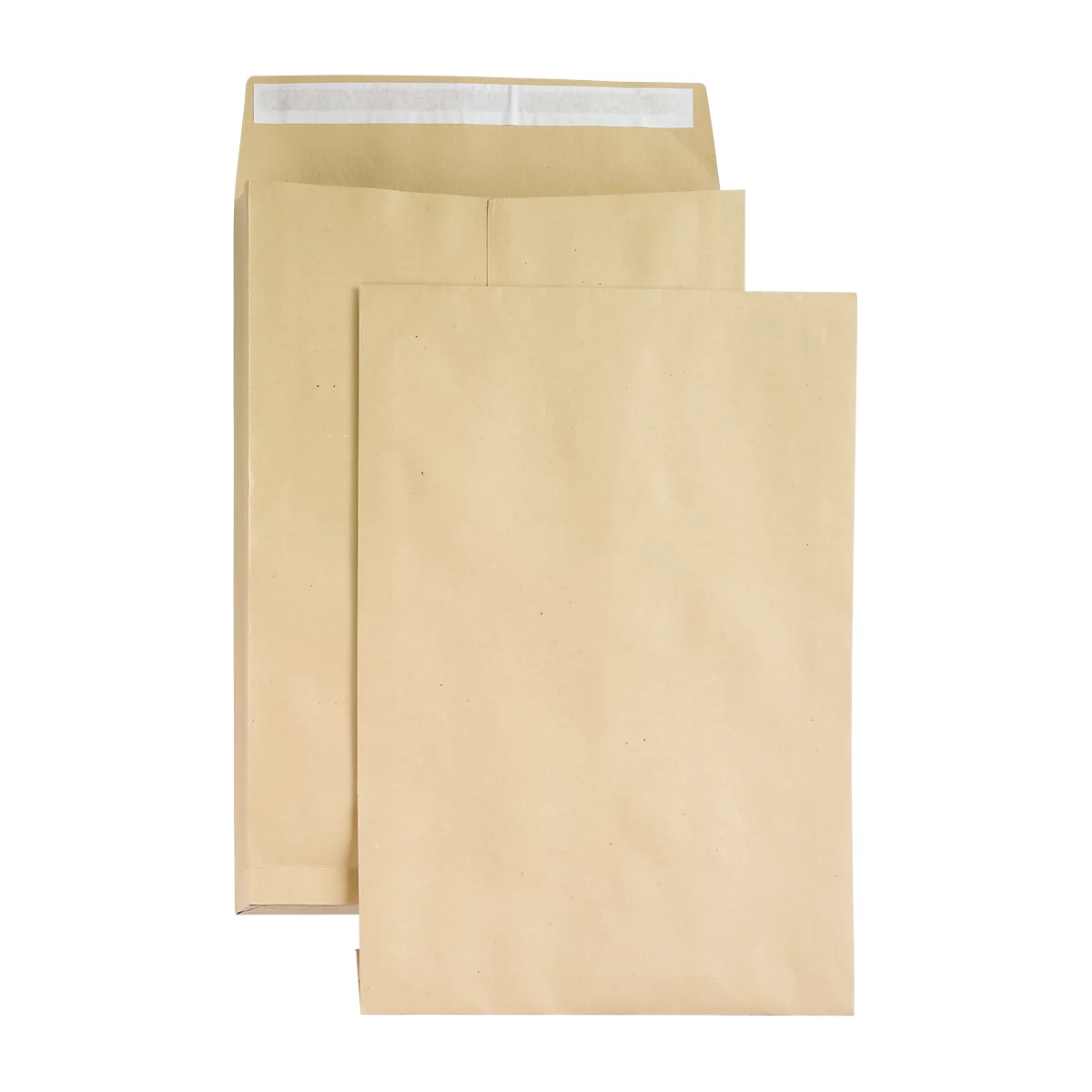 Three brown envelopes. Two are on top of each other, the top one is open, showing a white adhesive strip.