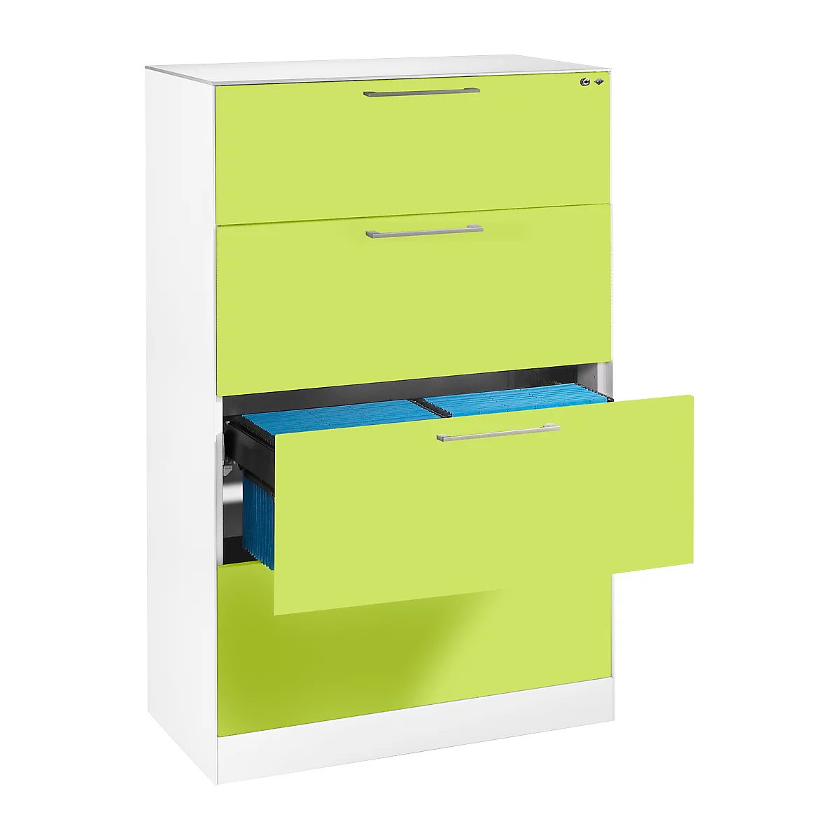 Hängeregistraturschrank ASISTO C 3000, 4 Schubladen, 2-bahnig, B 800 mm, mit Akustikblenden, weiß/virdingrün
