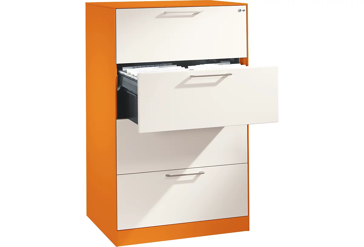 Hängeregistraturschrank ASISTO C 3000, 4 Schubladen, 2-bahnig, B 800 mm, orange/weiß
