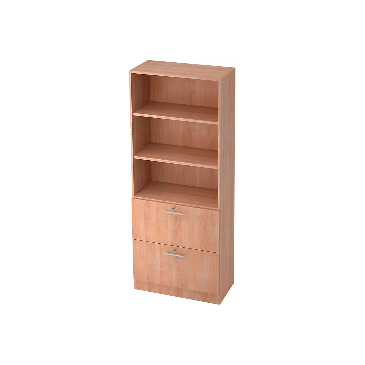 Hängeregistraturschrank JENA, 5 OH, B 800 mm, 2 Schubladen, abschließbar, Nussbaum-Dekor