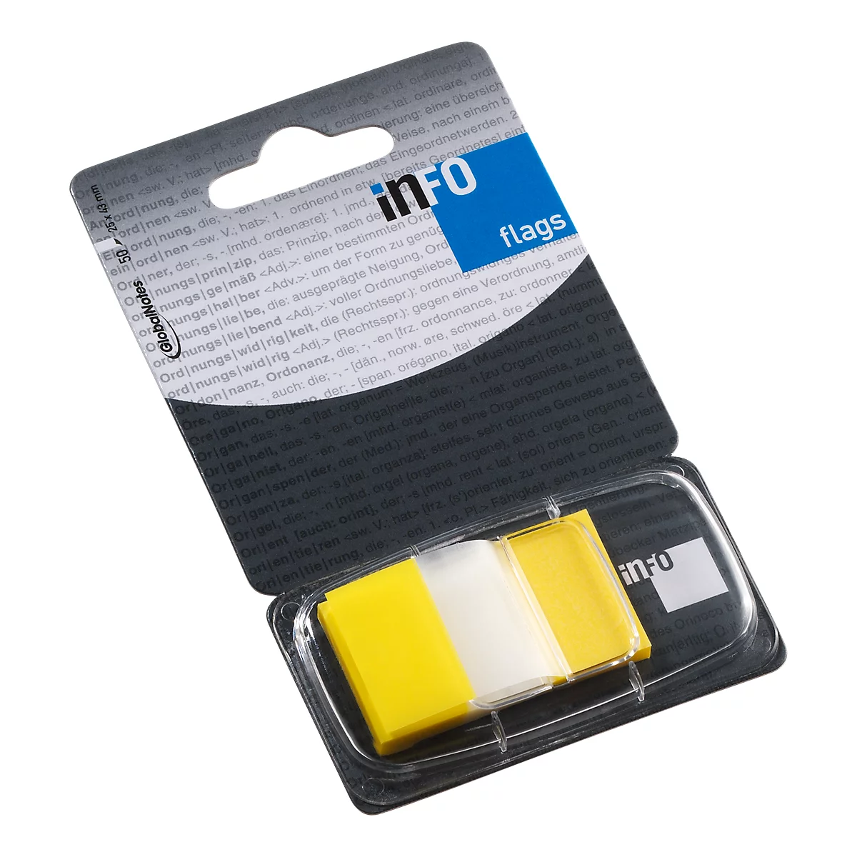 Haftnotizen INFO FLAGS, Z-Faltung, beschreibbar, selbstklebend, ablösbar, lösungsmittelfrei, 50 Blatt mit Spender, B 43 x H 25 mm, gelb-transparent