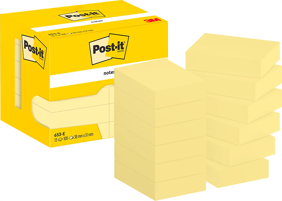 Haftnotizen POST-IT 653, selbsthaftend, gelb, 51 x 38 mm, 100 Blatt