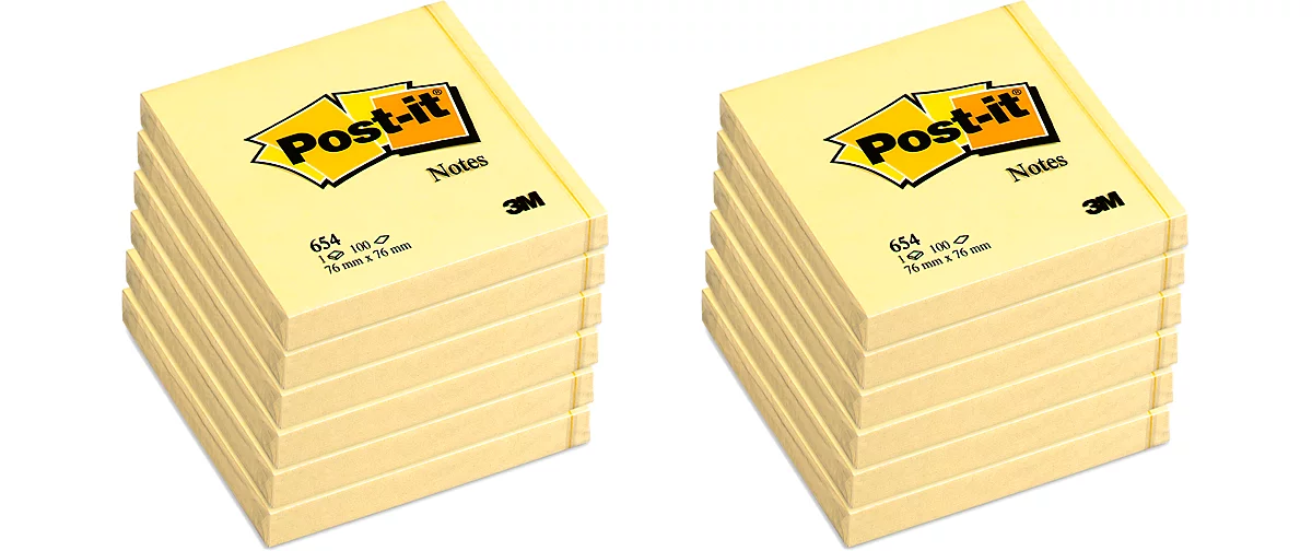 Haftnotizen POST-IT 654, selbsthaftend, gelb, 76 x 76 mm, 100 Blatt