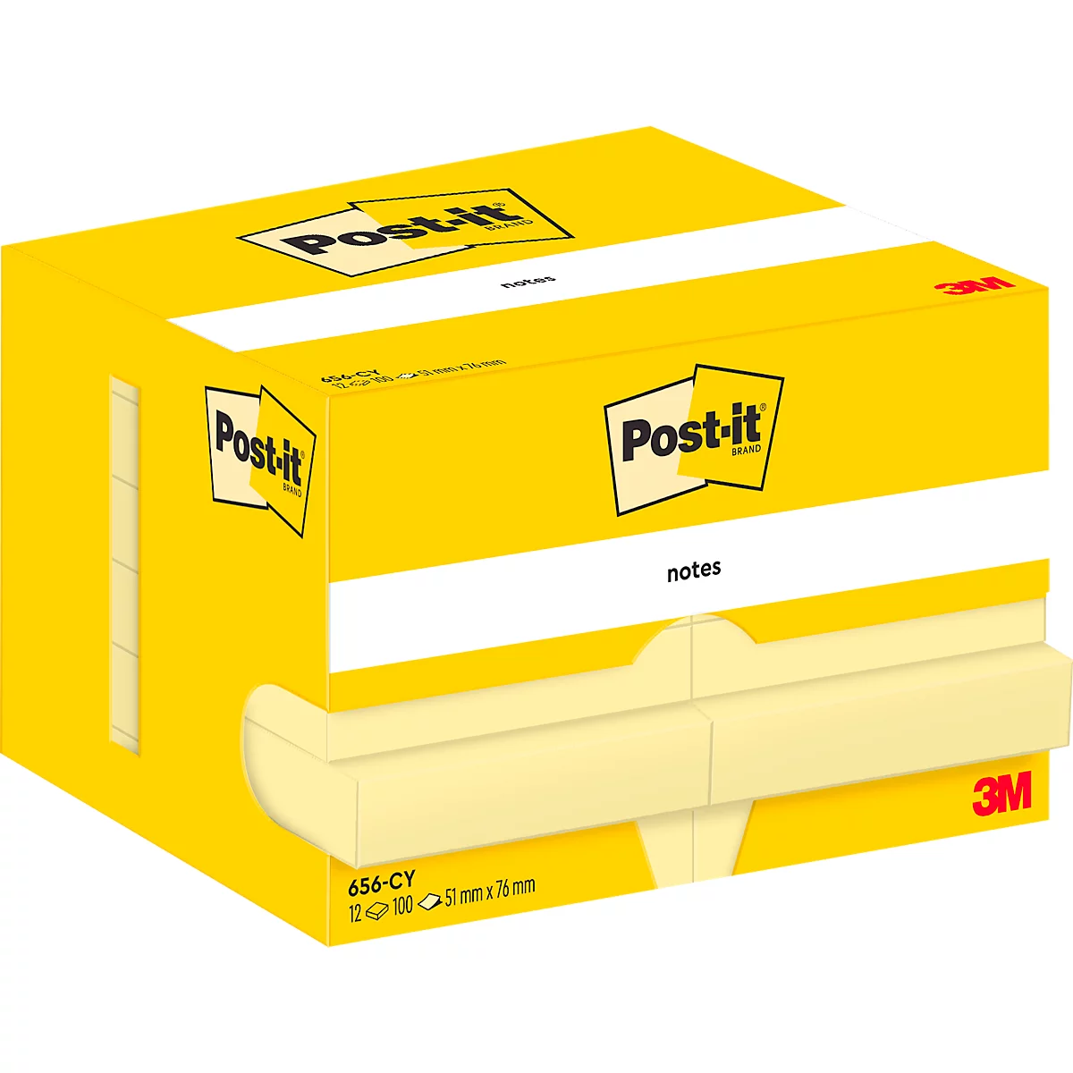 Haftnotizen Post-it 656 CY, 12 Blöcke, 100 Blatt je Block, 51 x 76 mm, PEFC-zertifiziert, gelb